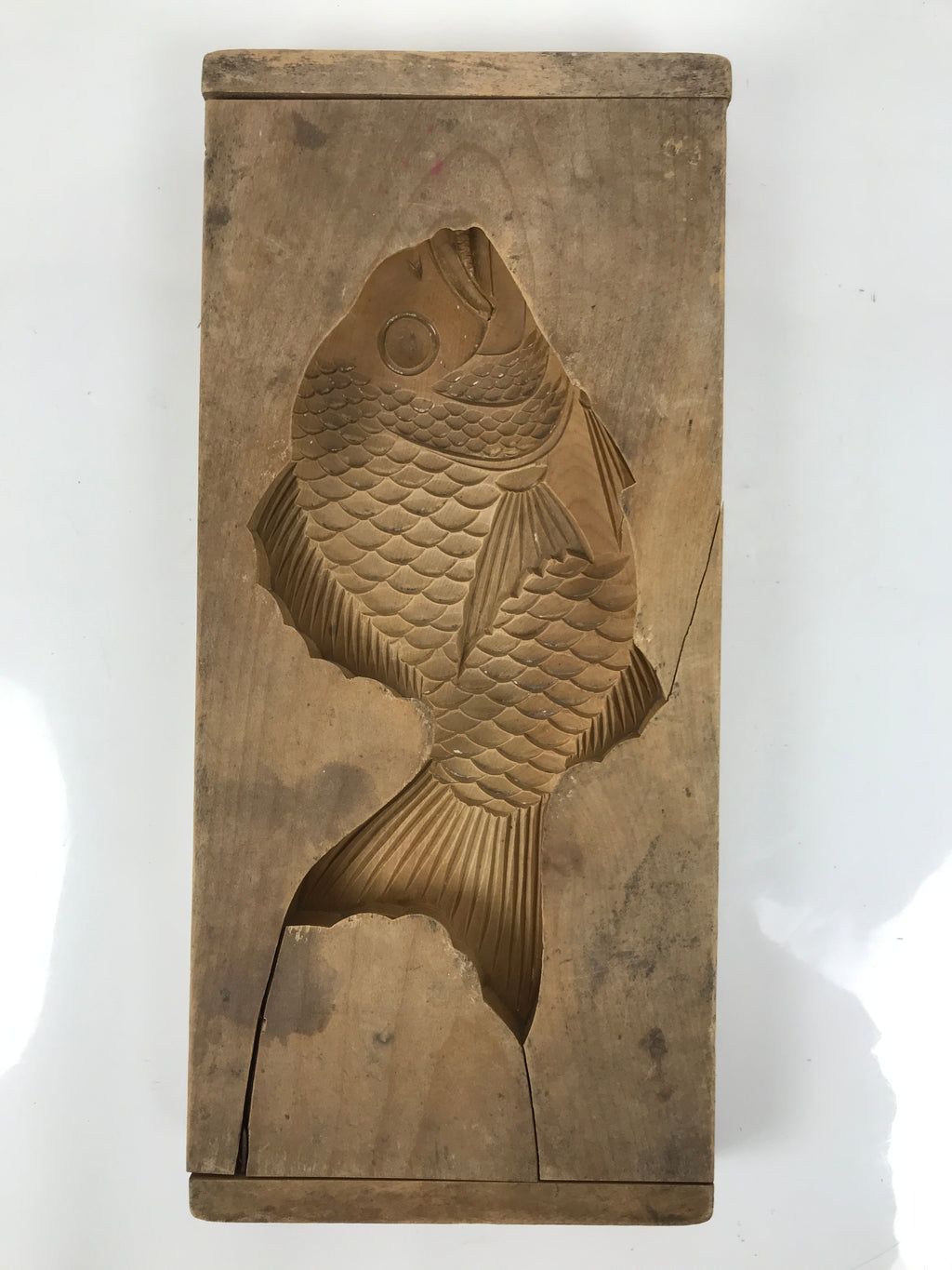Japanese Wood Carved Kashigata Cake Mold Vtg Sweet Wagashi Tai Madai Fish Kg673