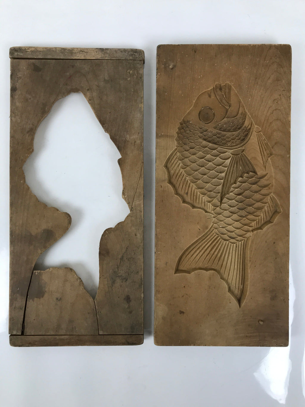 Japanese Wood Carved Kashigata Cake Mold Vtg Sweet Wagashi Tai Madai Fish Kg673