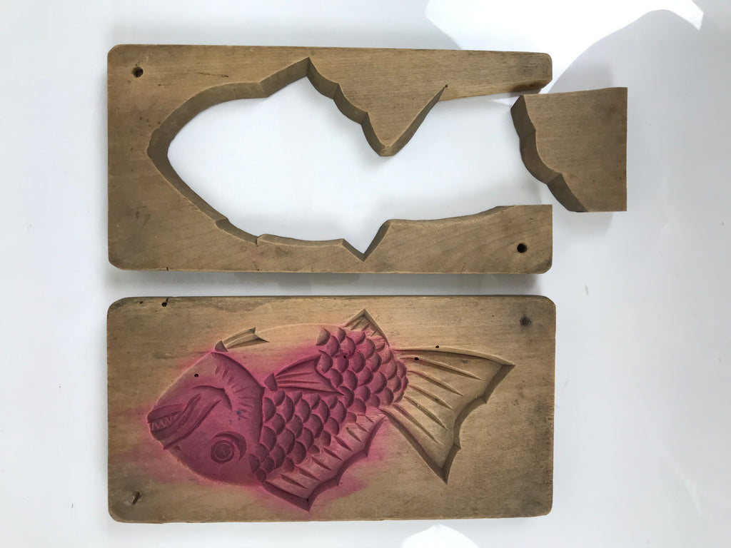Japanese Wood Carved Kashigata Cake Mold Vtg Sweet Wagashi Tai Madai Fish Kg748