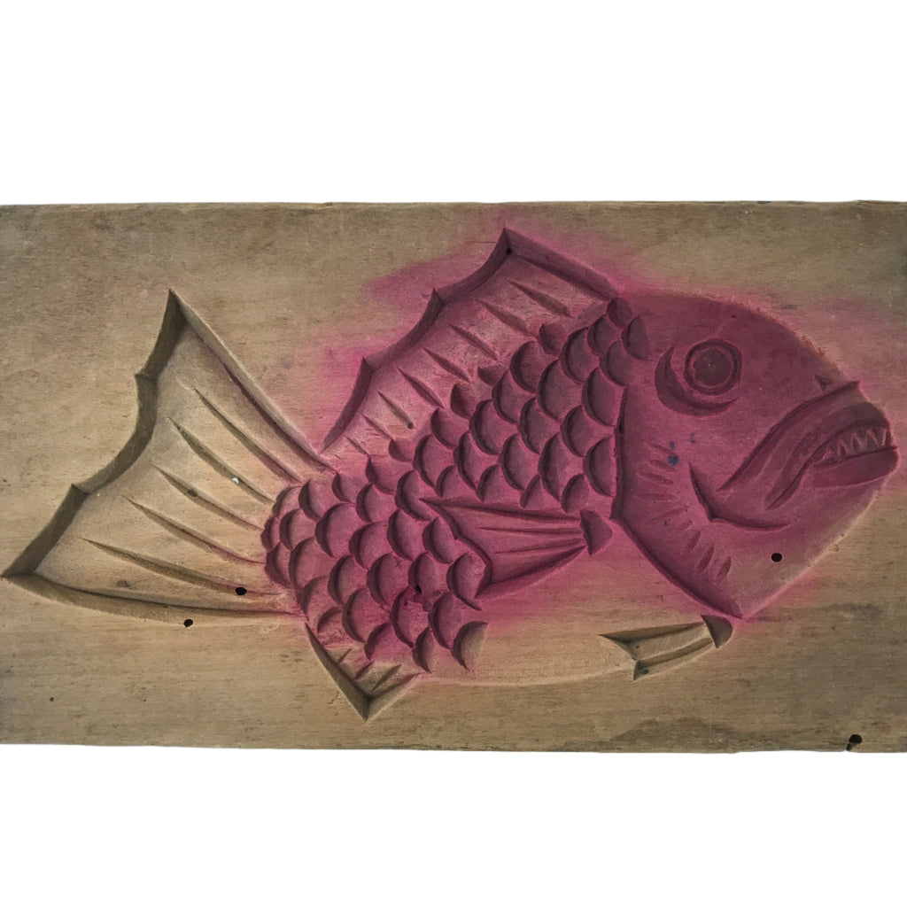 Japanese Wood Carved Kashigata Cake Mold Vtg Sweet Wagashi Tai Madai Fish Kg748