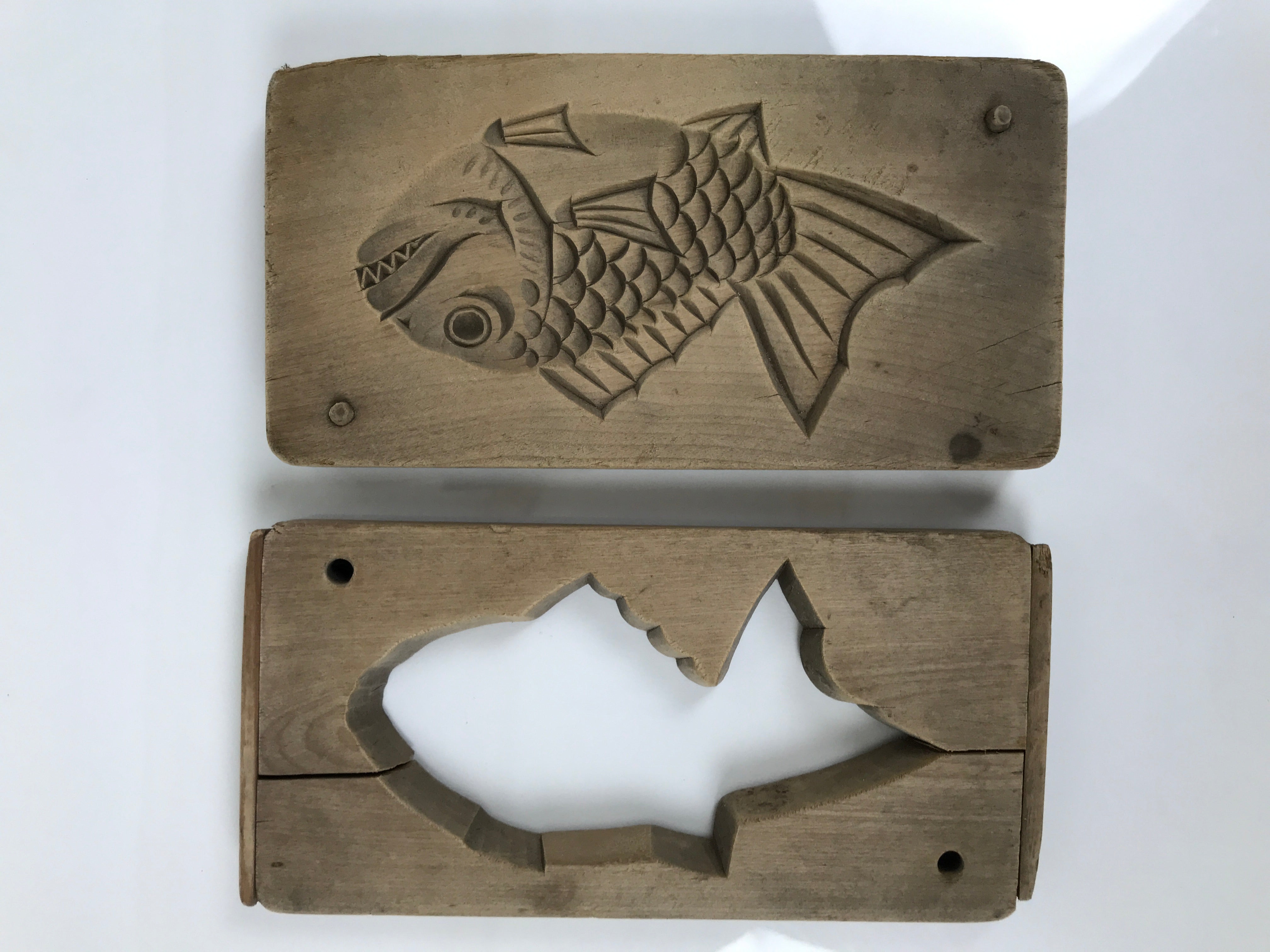 Japanese Wood Carved Kashigata Cake Mold Vtg Sweet Wagashi Tai Madai Fish Kg793