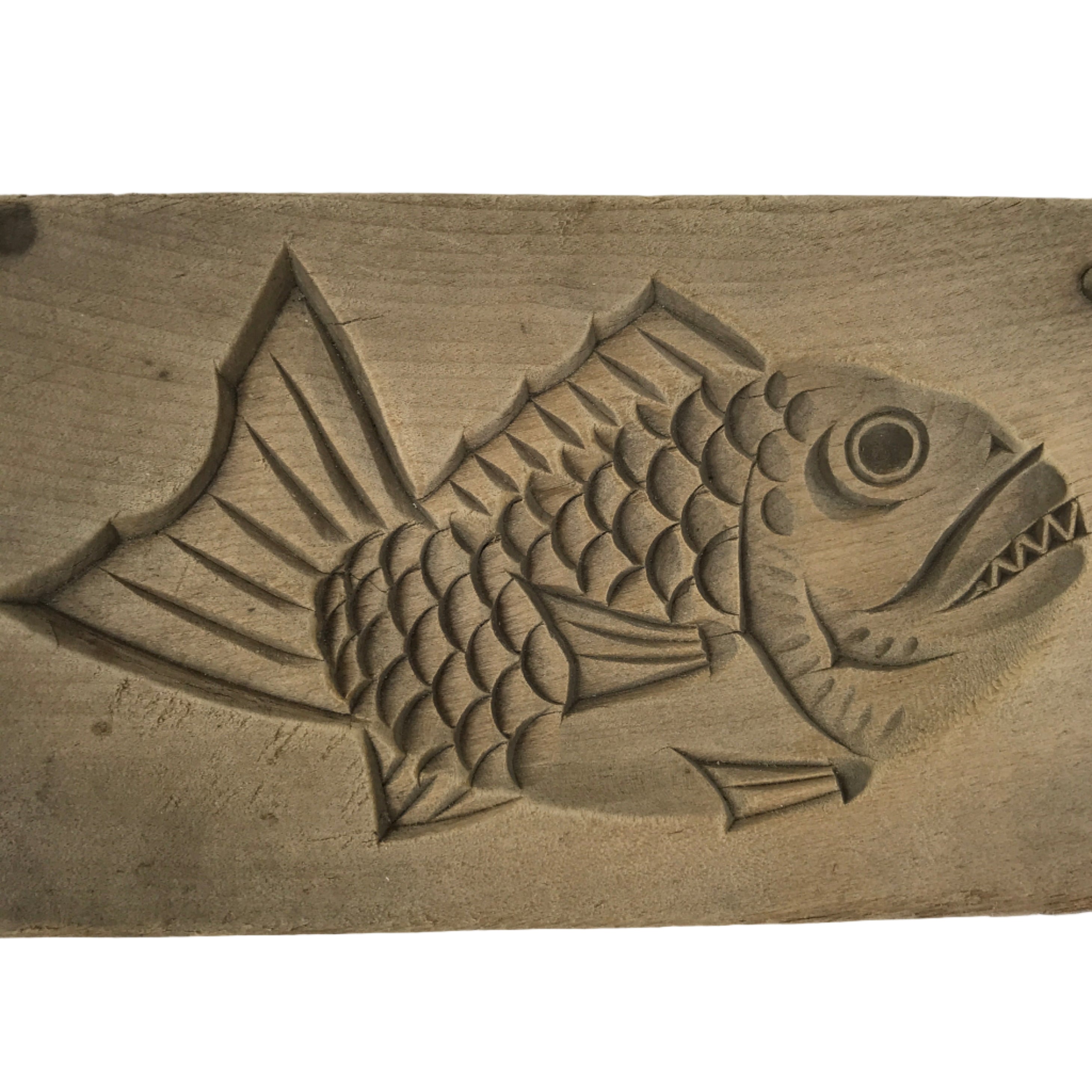 Japanese Wood Carved Kashigata Cake Mold Vtg Sweet Wagashi Tai Madai Fish Kg793