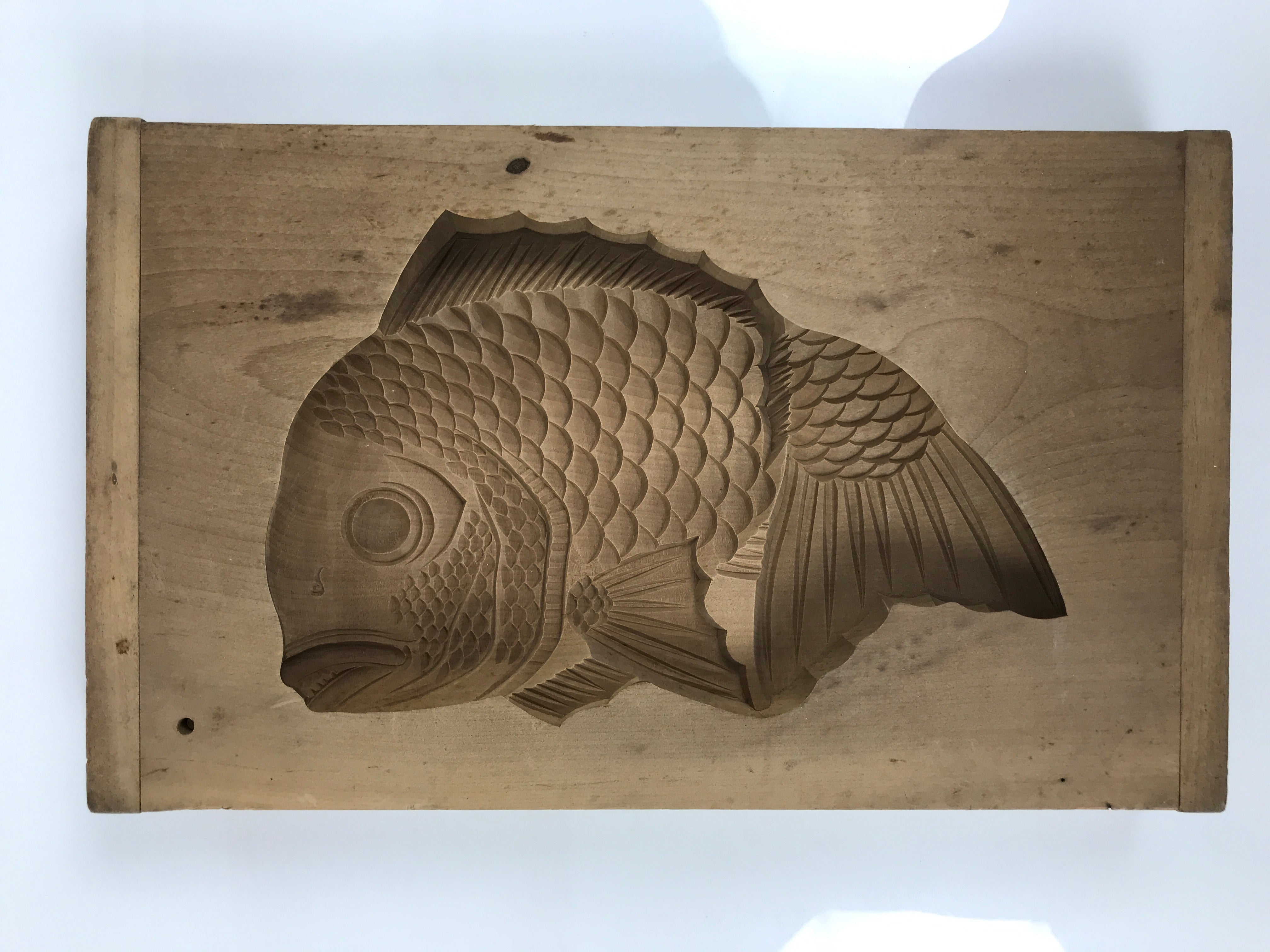 Japanese Wood Carved Kashigata Cake Mold Vtg Sweet Wagashi Tai Madai Fish Kg807