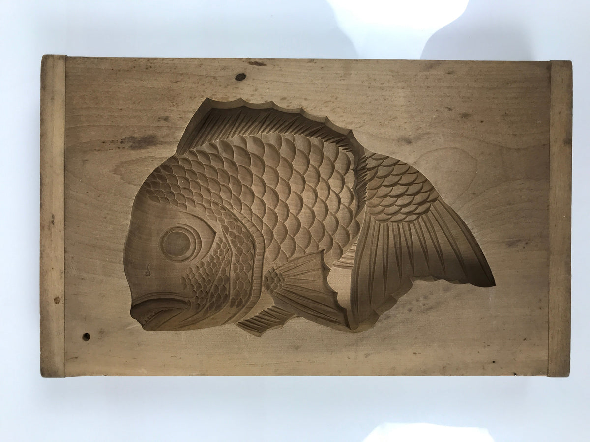Japanese Wood Carved Kashigata Cake Mold Vtg Sweet Wagashi Tai Madai Fish Kg807