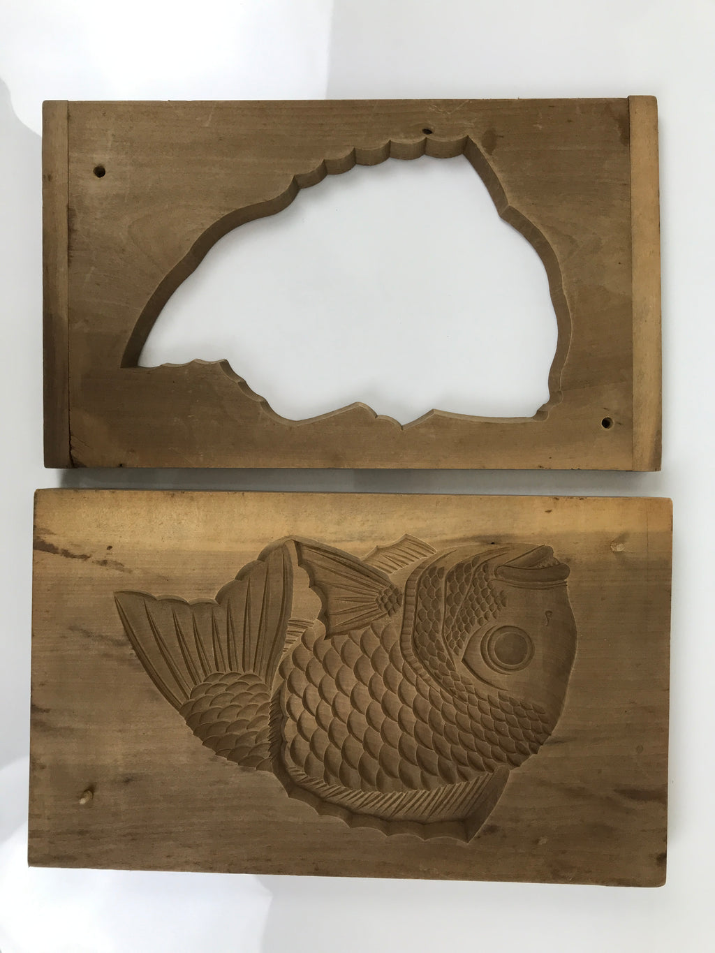 Japanese Wood Carved Kashigata Cake Mold Vtg Sweet Wagashi Tai Madai Fish Kg807