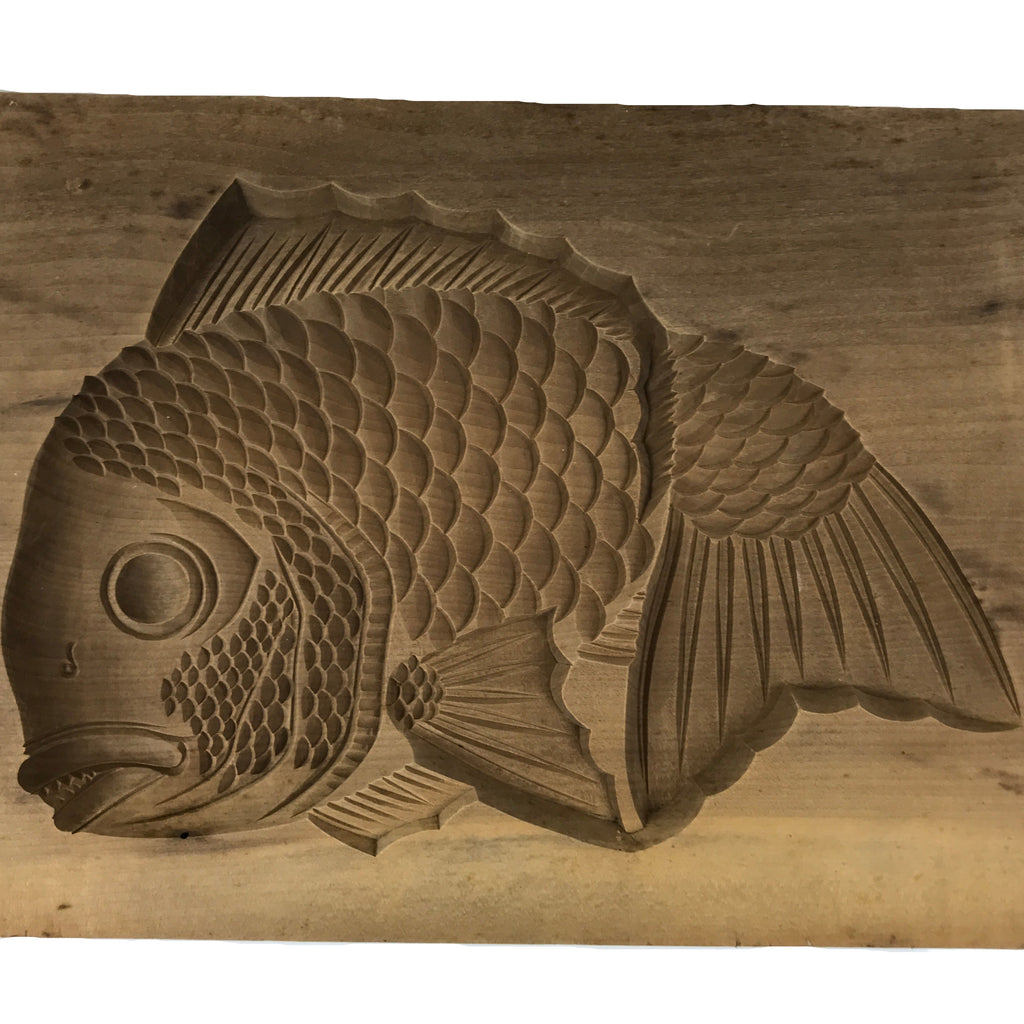 Japanese Wood Carved Kashigata Cake Mold Vtg Sweet Wagashi Tai Madai Fish Kg807