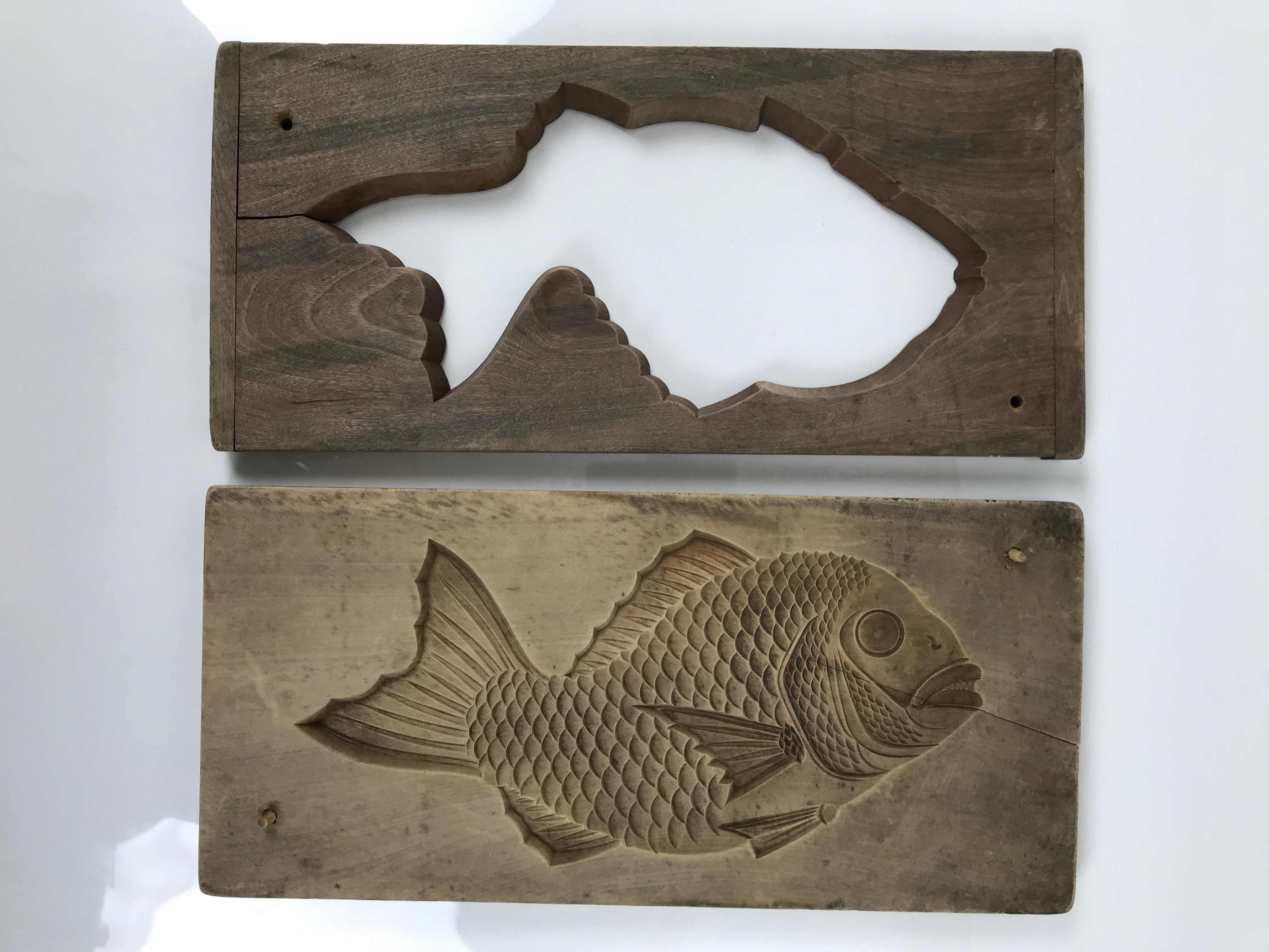 Japanese Wood Carved Kashigata Cake Mold Vtg Sweet Wagashi Tai Madai Fish Kg808