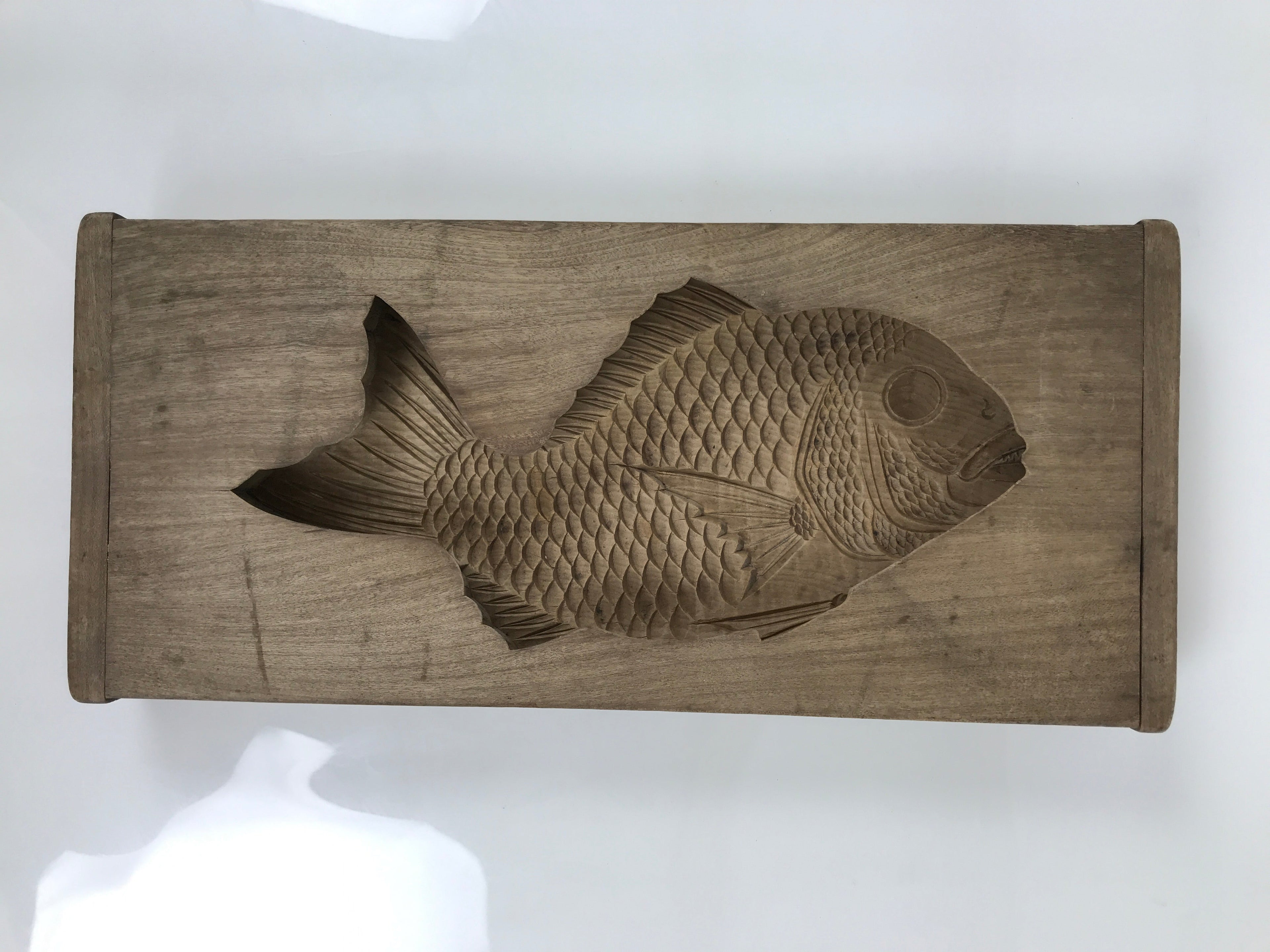 Japanese Wood Carved Kashigata Cake Mold Vtg Sweet Wagashi Tai Madai Fish Kg809