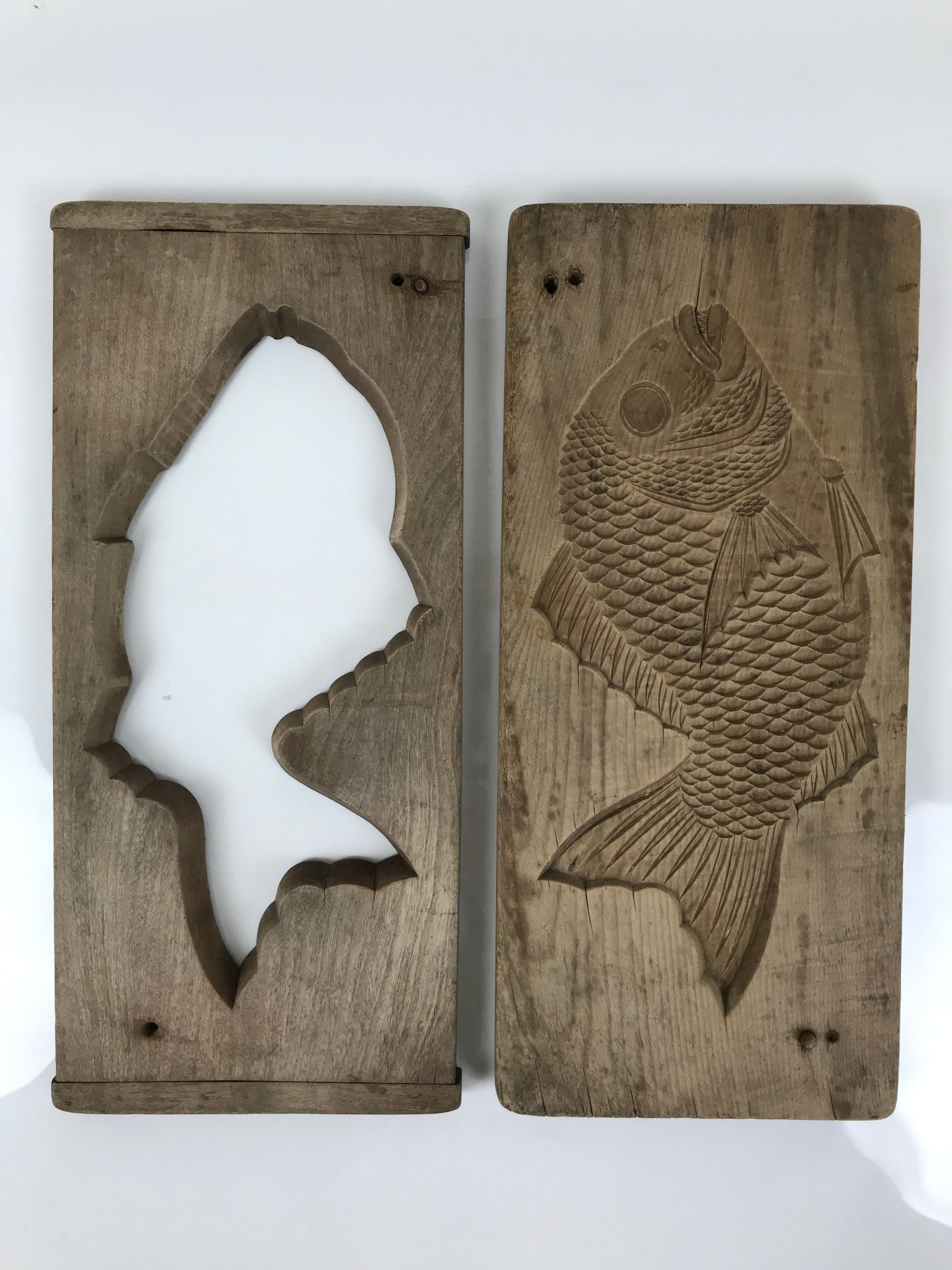Japanese Wood Carved Kashigata Cake Mold Vtg Sweet Wagashi Tai Madai Fish Kg809