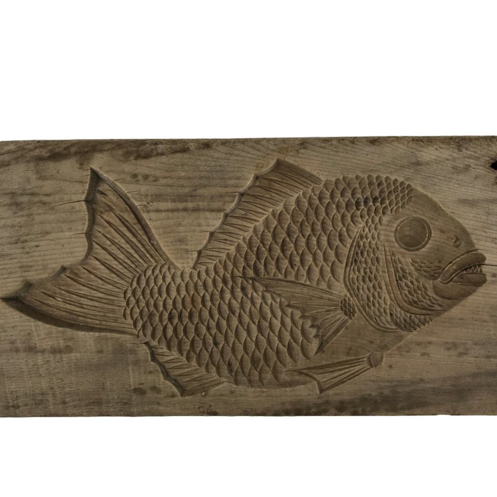 Japanese Wood Carved Kashigata Cake Mold Vtg Sweet Wagashi Tai Madai Fish Kg809