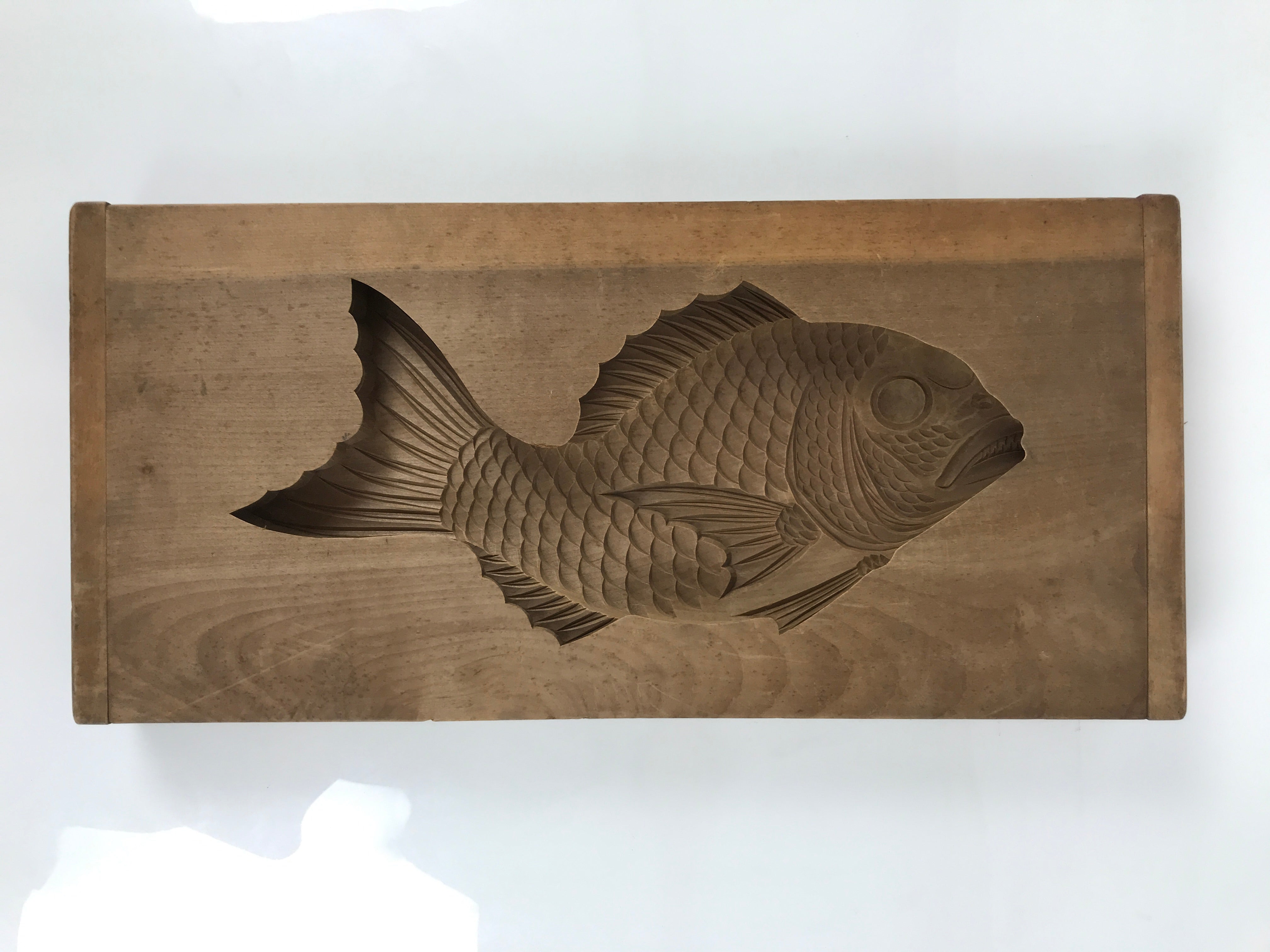 Japanese Wood Carved Kashigata Cake Mold Vtg Sweet Wagashi Tai Madai Fish Kg810