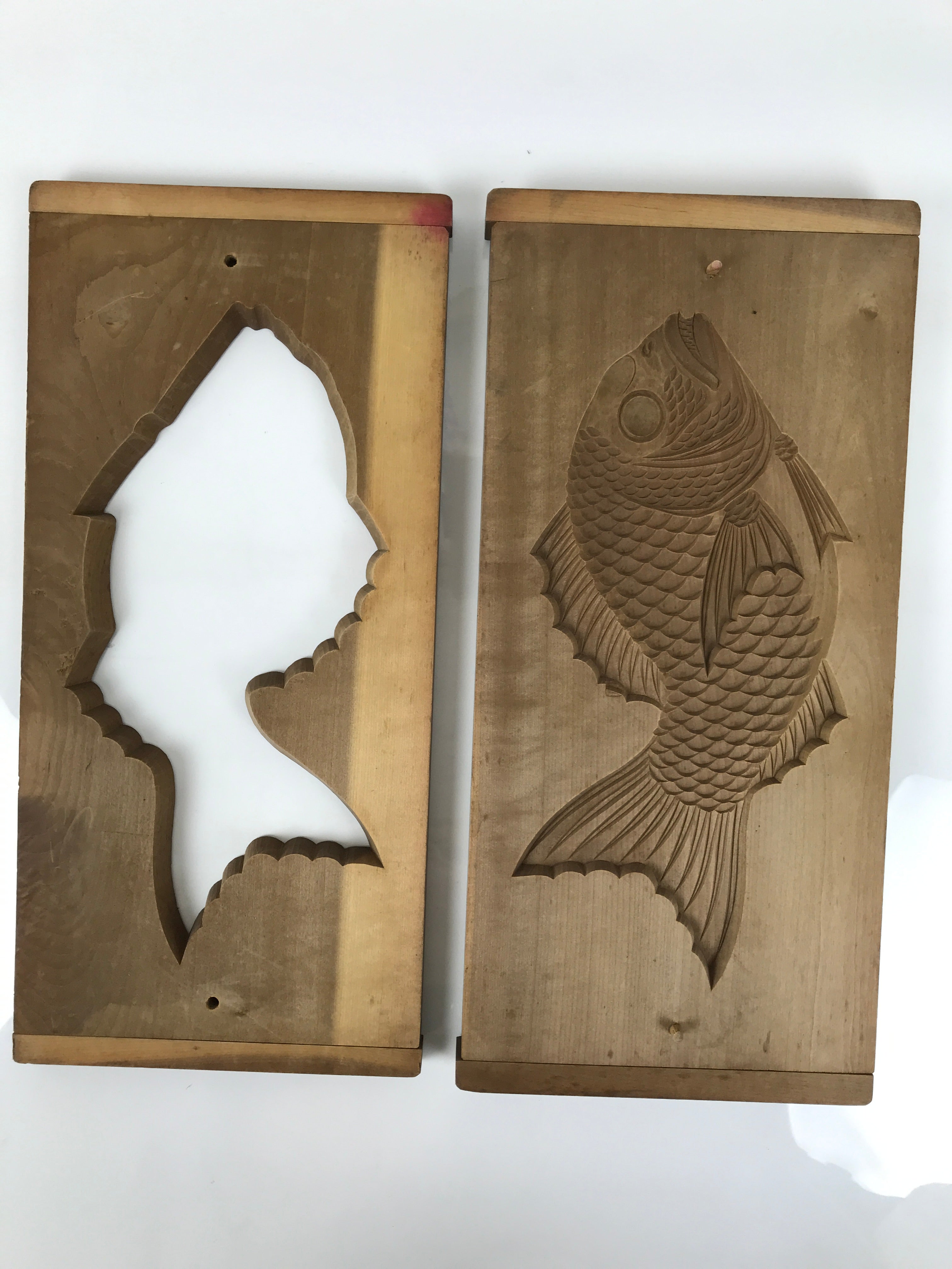 Japanese Wood Carved Kashigata Cake Mold Vtg Sweet Wagashi Tai Madai Fish Kg810