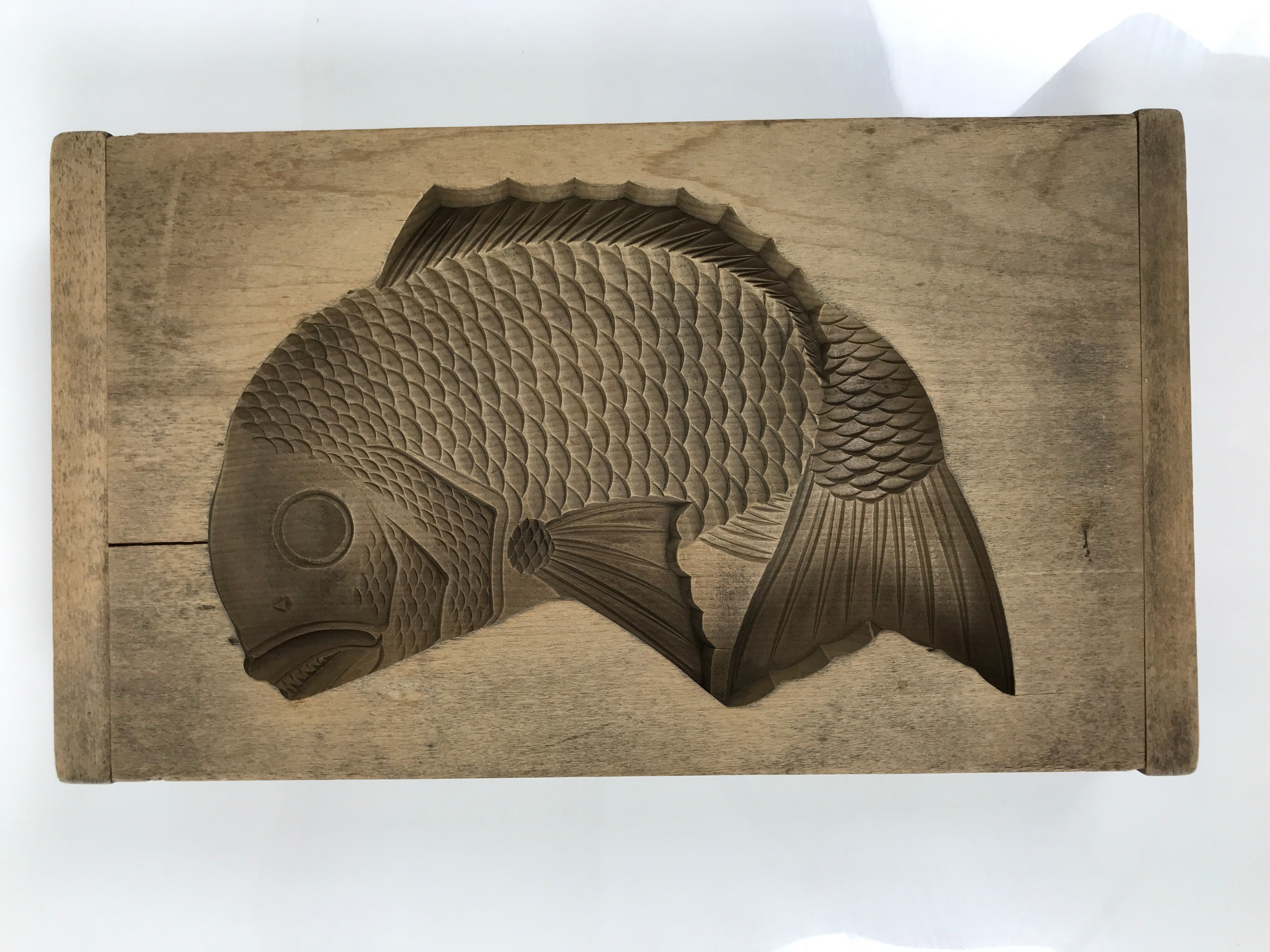 Japanese Wood Carved Kashigata Cake Mold Vtg Sweet Wagashi Tai Madai Fish Kg811