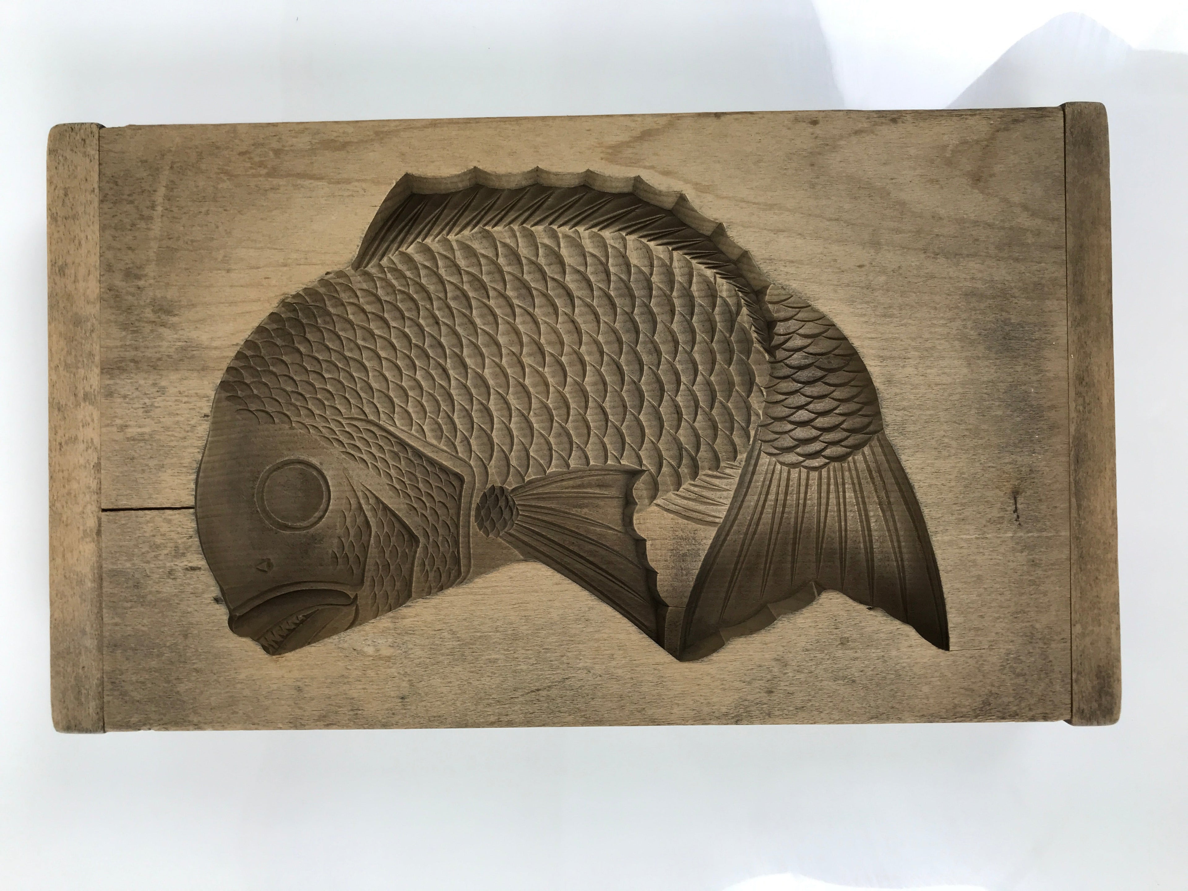 Japanese Wood Carved Kashigata Cake Mold Vtg Sweet Wagashi Tai Madai Fish Kg811