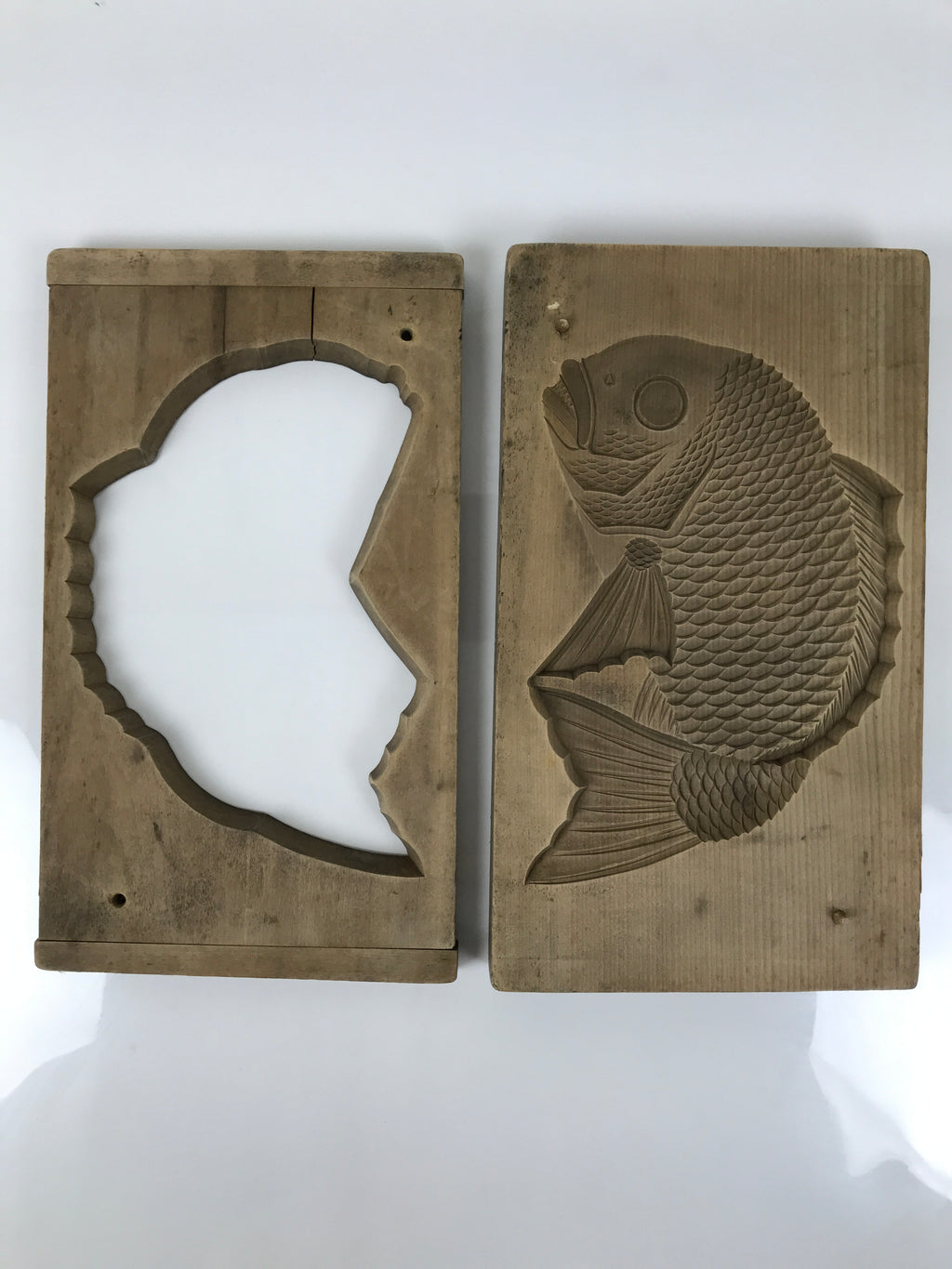 Japanese Wood Carved Kashigata Cake Mold Vtg Sweet Wagashi Tai Madai Fish Kg811