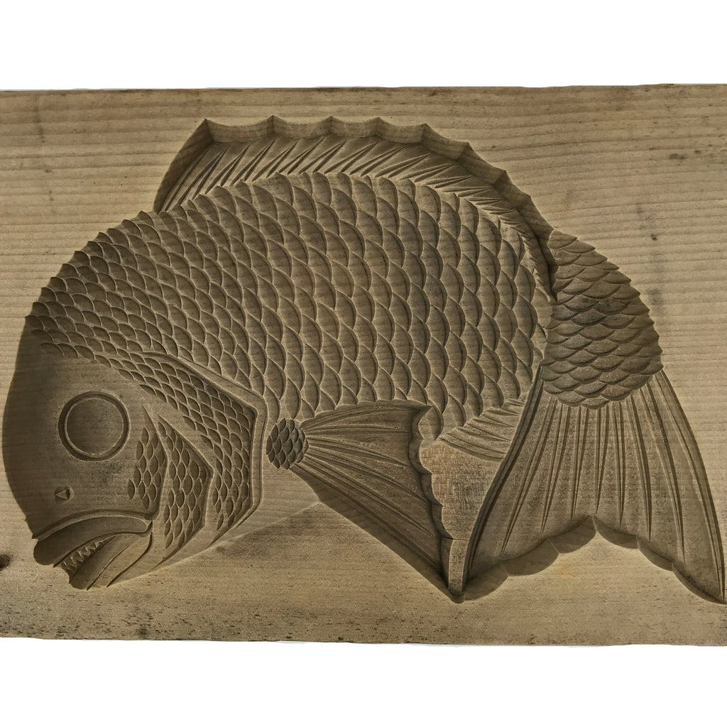 Japanese Wood Carved Kashigata Cake Mold Vtg Sweet Wagashi Tai Madai Fish Kg811