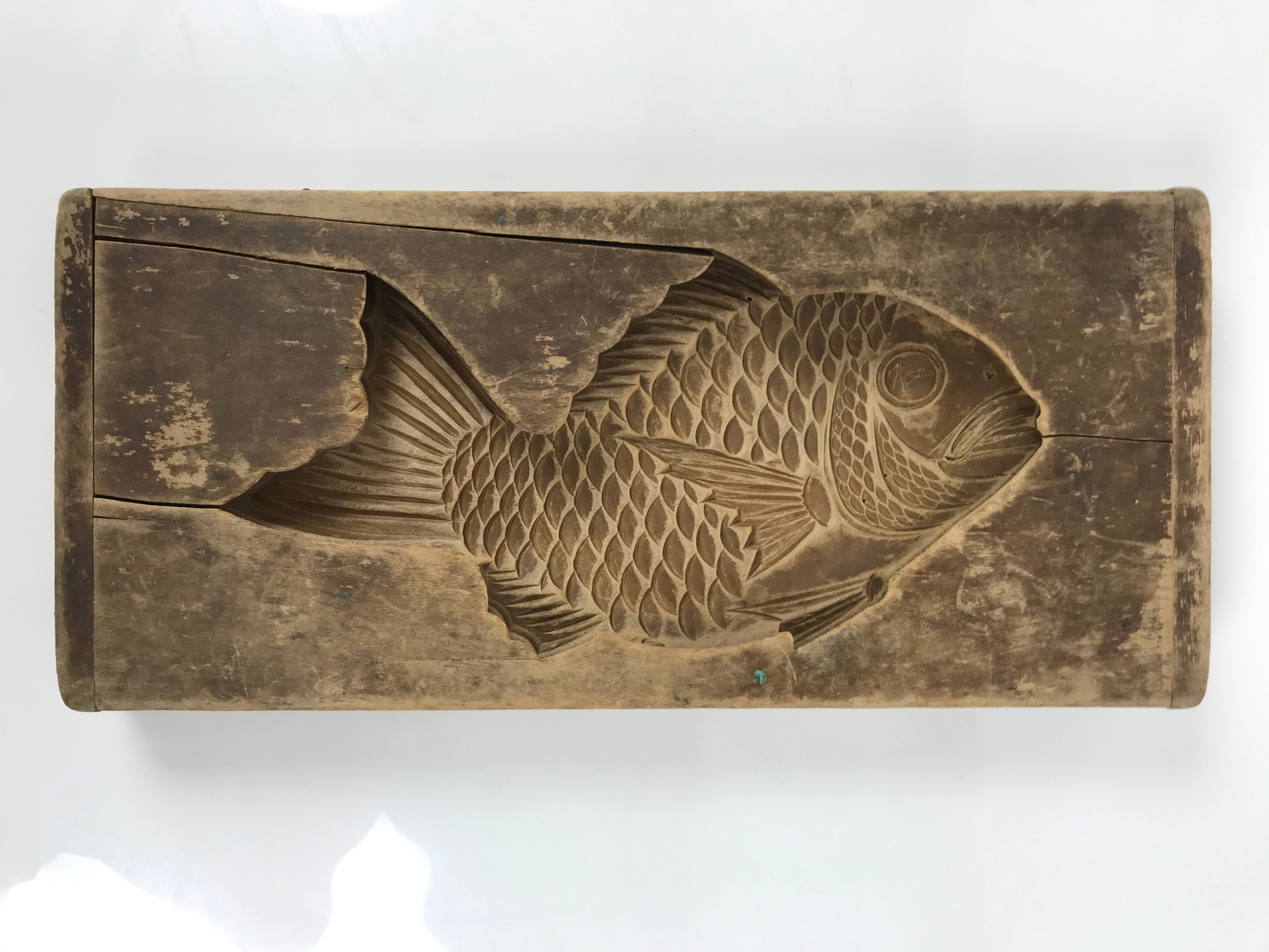 Japanese Wood Carved Kashigata Cake Mold Vtg Sweet Wagashi Tai Madai Fish Kg812