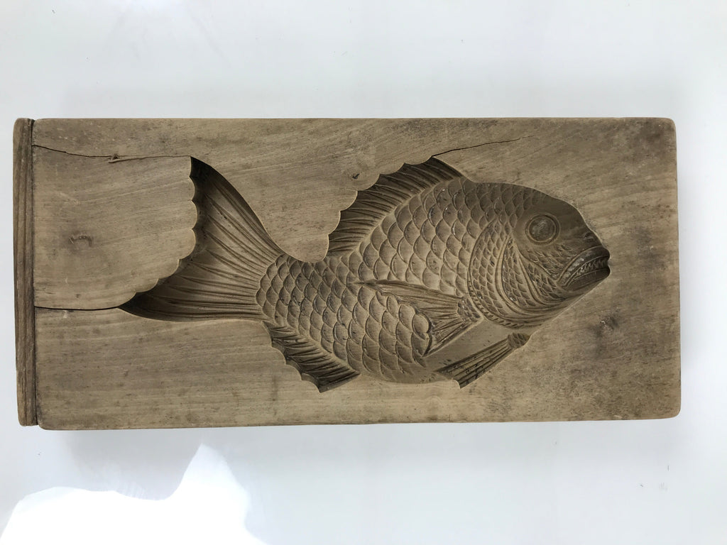 Japanese Wood Carved Kashigata Cake Mold Vtg Sweet Wagashi Tai Madai Fish Kg813