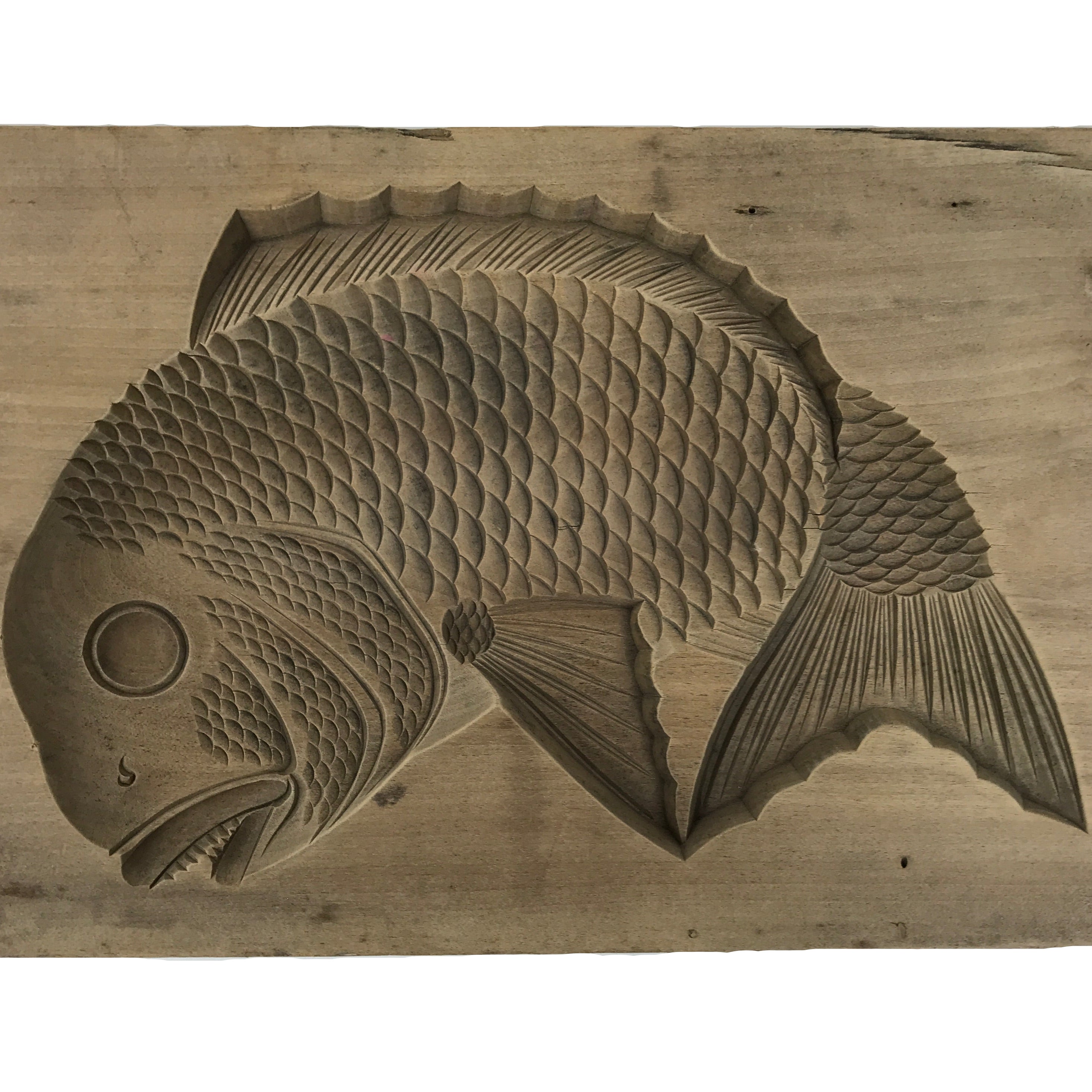 Japanese Wood Carved Kashigata Cake Mold Vtg Sweet Wagashi Tai Madai Fish Kg814