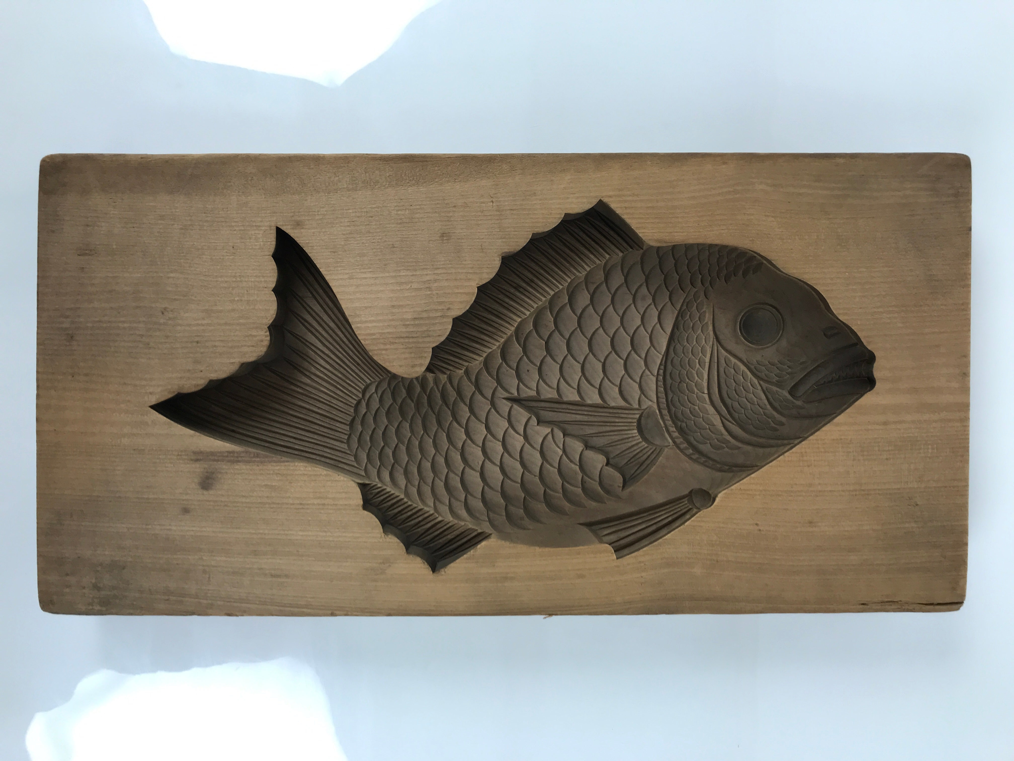 Japanese Wood Carved Kashigata Cake Mold Vtg Sweet Wagashi Tai Madai Fish Kg815