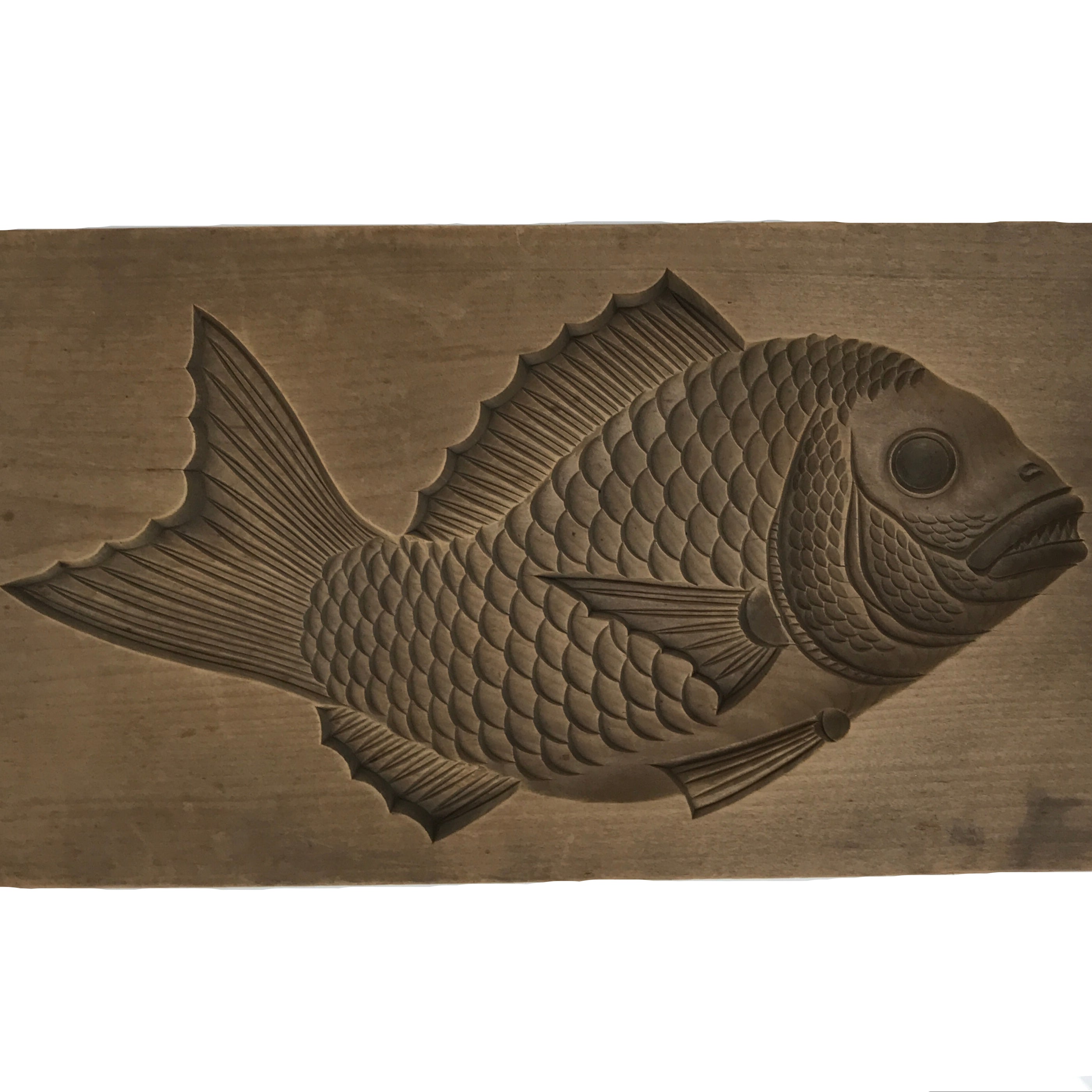 Japanese Wood Carved Kashigata Cake Mold Vtg Sweet Wagashi Tai Madai Fish Kg815