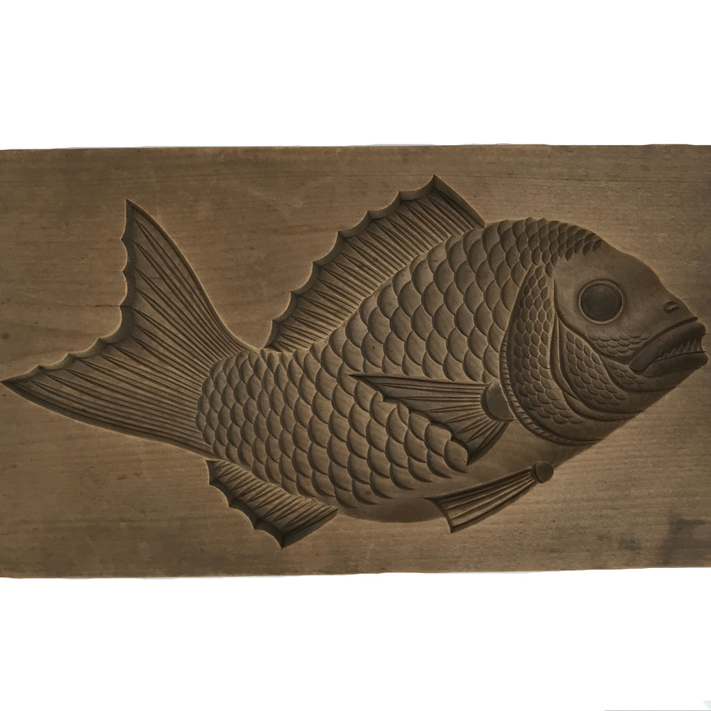 Japanese Wood Carved Kashigata Cake Mold Vtg Sweet Wagashi Tai Madai Fish Kg815