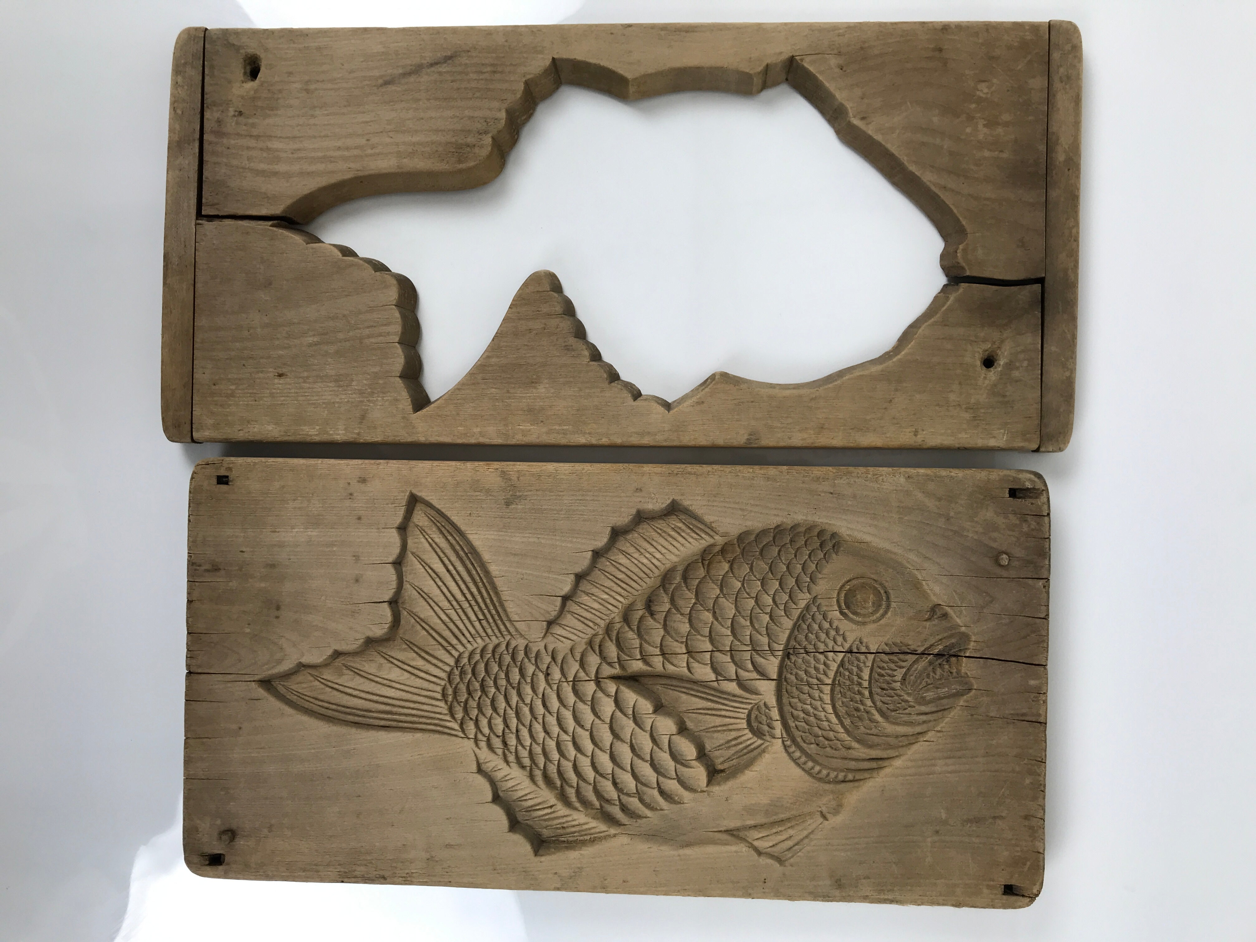 Japanese Wood Carved Kashigata Cake Mold Vtg Sweet Wagashi Tai Madai Fish Kg816