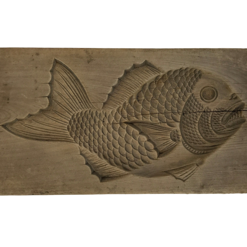 Japanese Wood Carved Kashigata Cake Mold Vtg Sweet Wagashi Tai Madai Fish Kg816