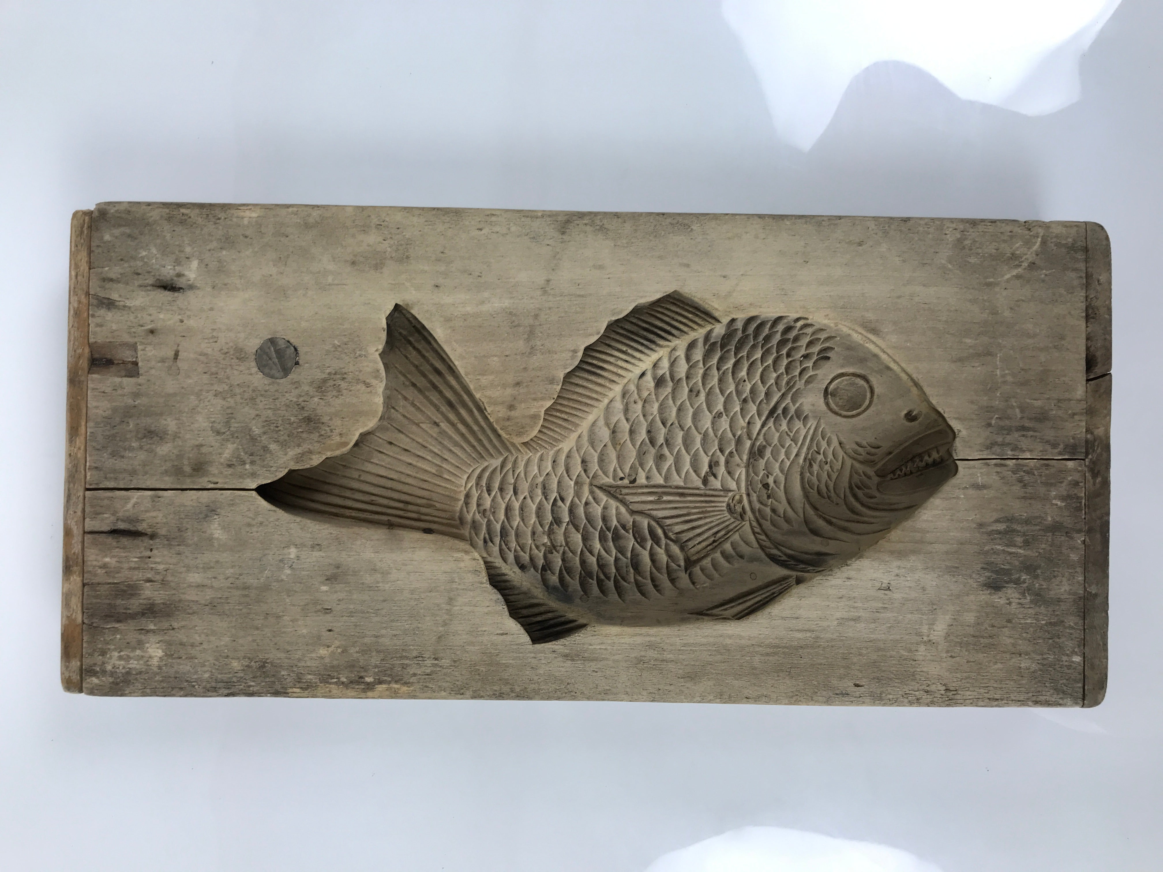 Japanese Wood Carved Kashigata Cake Mold Vtg Sweet Wagashi Tai Madai Fish Kg817