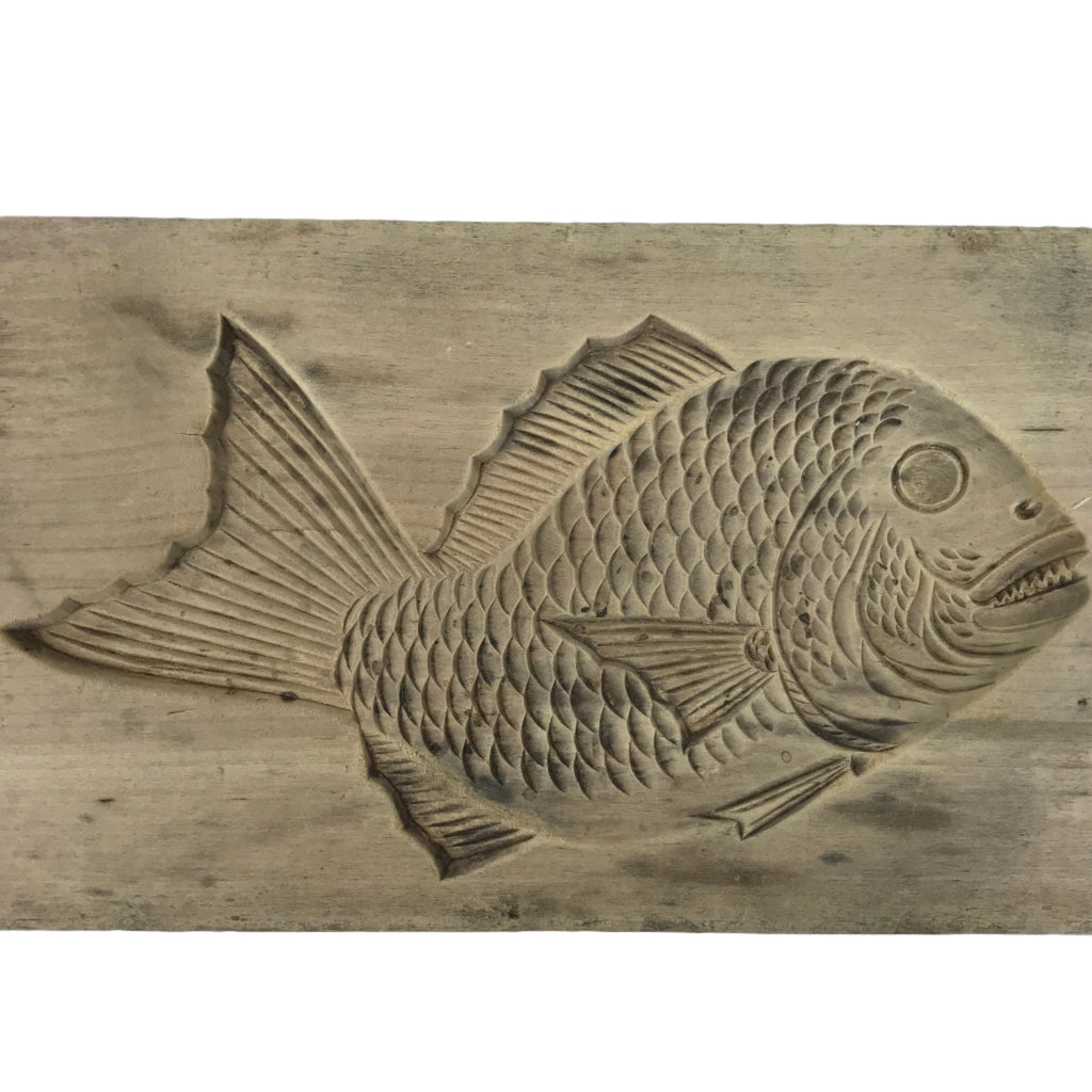 Japanese Wood Carved Kashigata Cake Mold Vtg Sweet Wagashi Tai Madai Fish Kg817