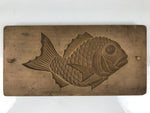 Japanese Wood Carved Kashigata Cake Mold Vtg Sweet Wagashi Tai Madai Fish Kg818