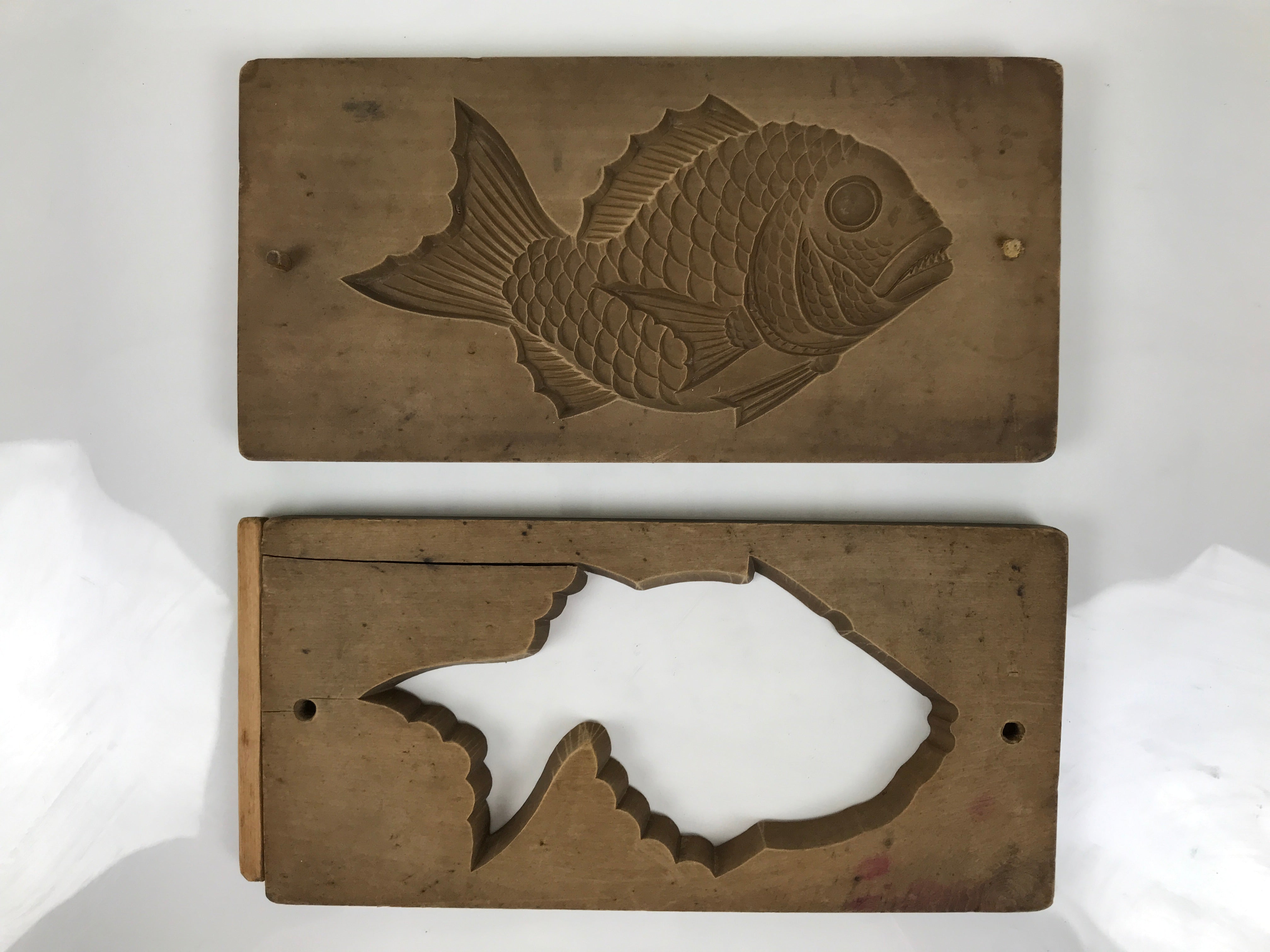 Japanese Wood Carved Kashigata Cake Mold Vtg Sweet Wagashi Tai Madai Fish Kg818