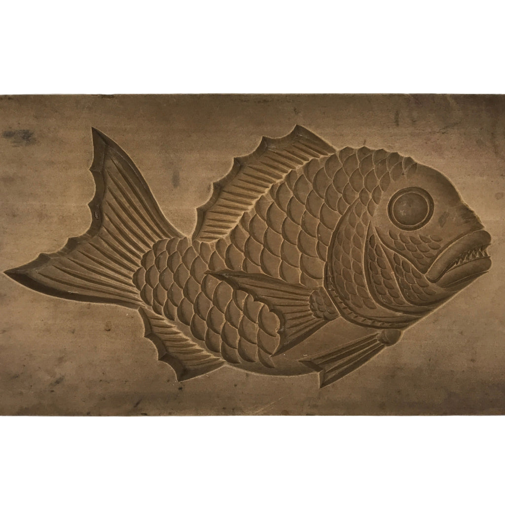 Japanese Wood Carved Kashigata Cake Mold Vtg Sweet Wagashi Tai Madai Fish Kg818