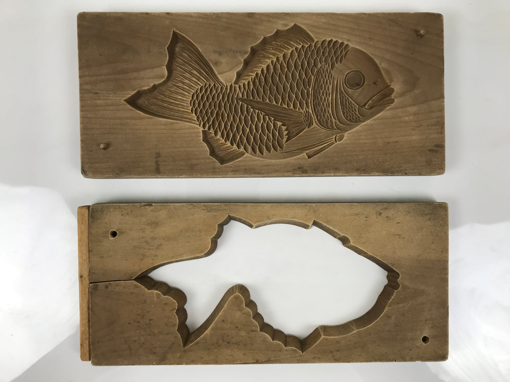 Japanese Wood Carved Kashigata Cake Mold Vtg Sweet Wagashi Tai Madai Fish Kg819