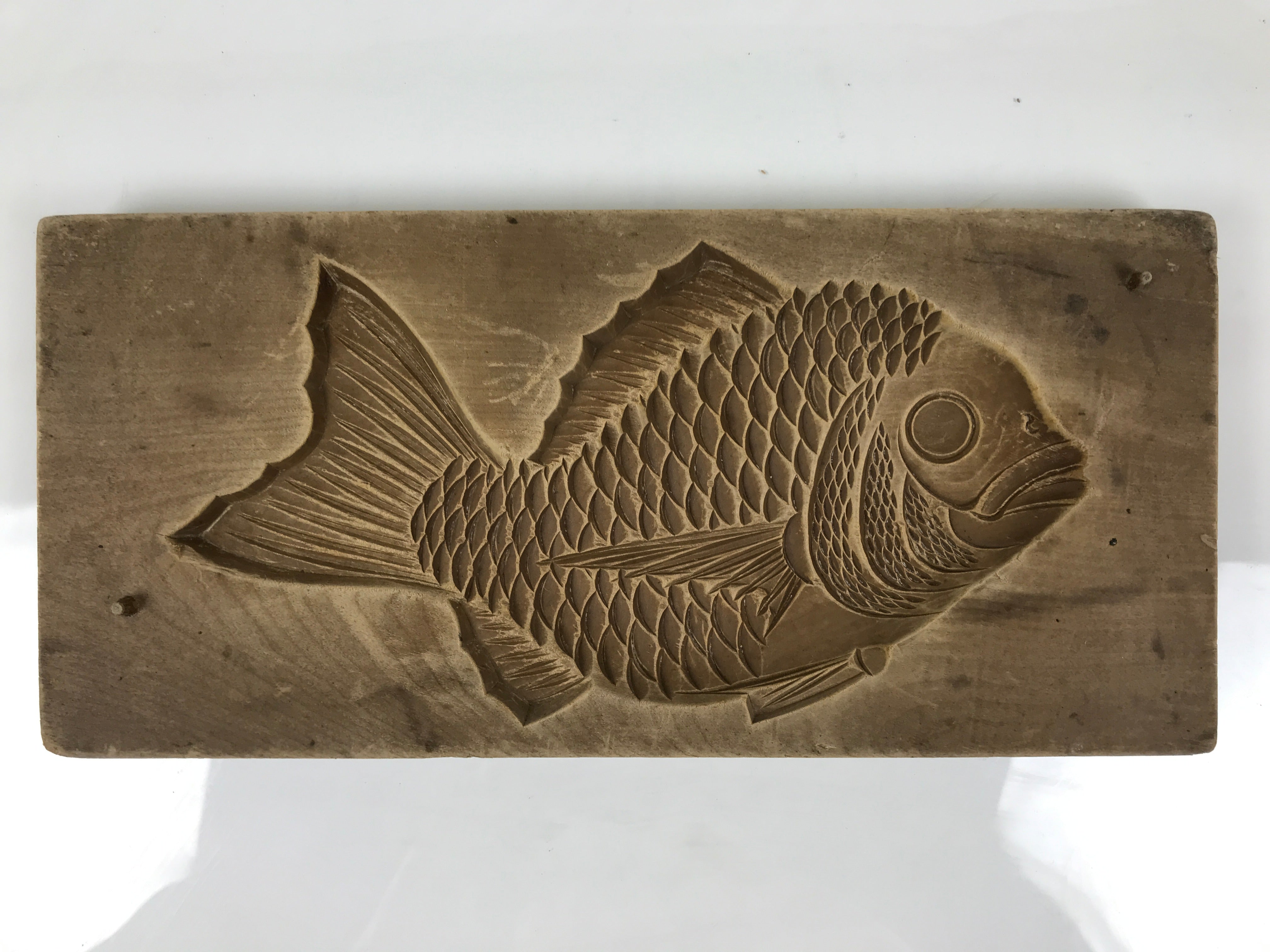 Japanese Wood Carved Kashigata Cake Mold Vtg Sweet Wagashi Tai Madai Fish Kg820