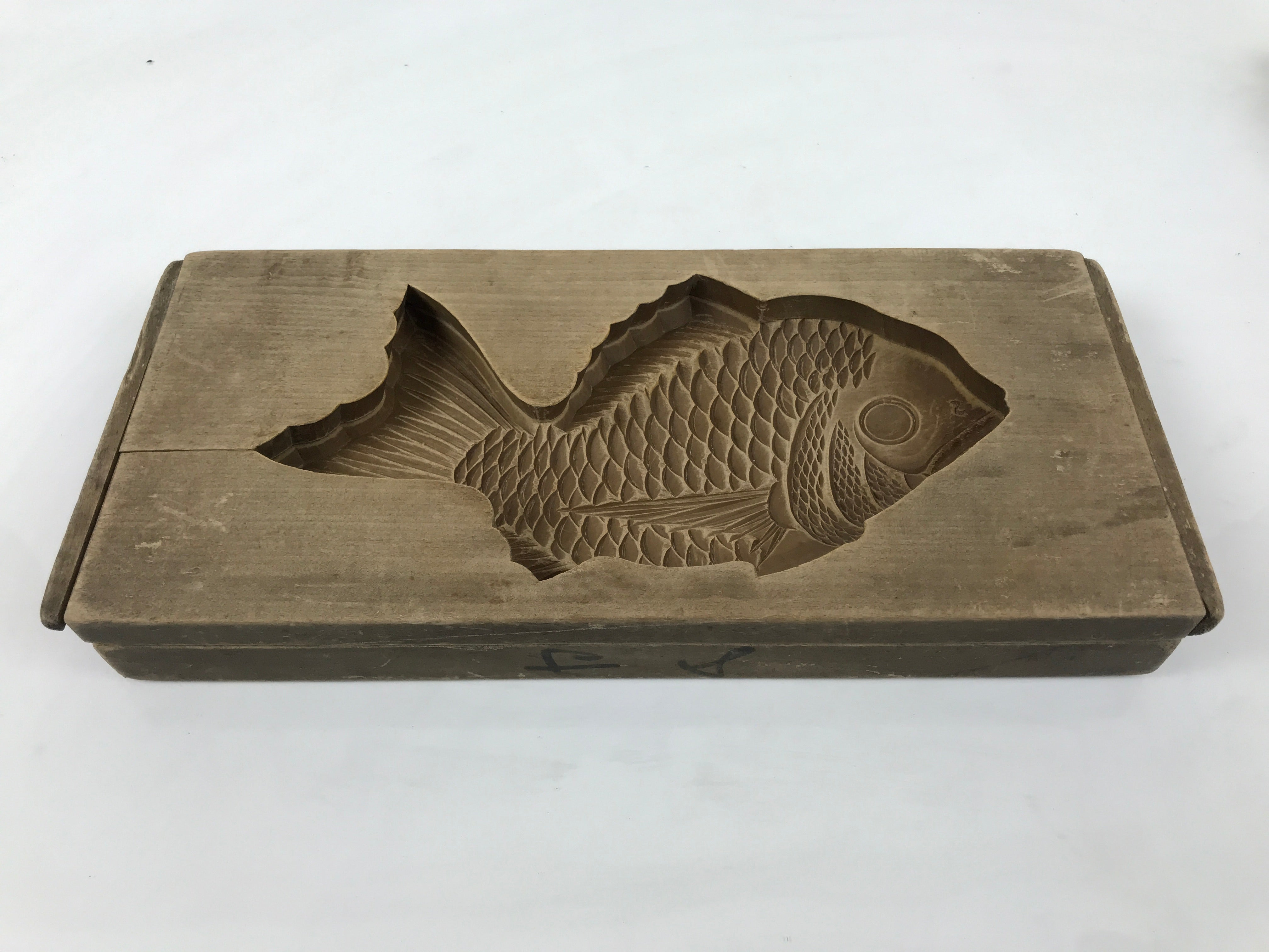 Japanese Wood Carved Kashigata Cake Mold Vtg Sweet Wagashi Tai Madai Fish Kg820