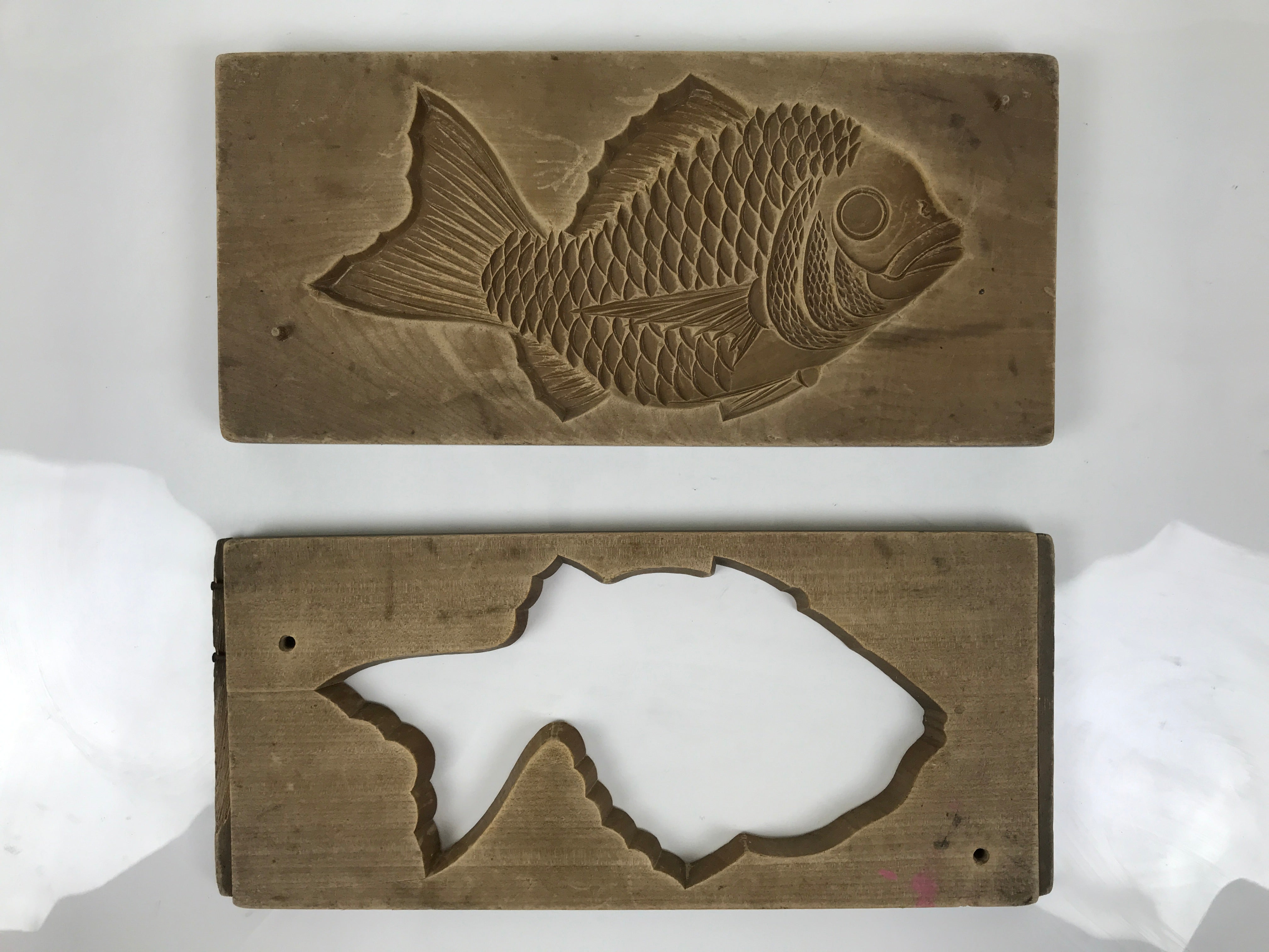 Japanese Wood Carved Kashigata Cake Mold Vtg Sweet Wagashi Tai Madai Fish Kg820