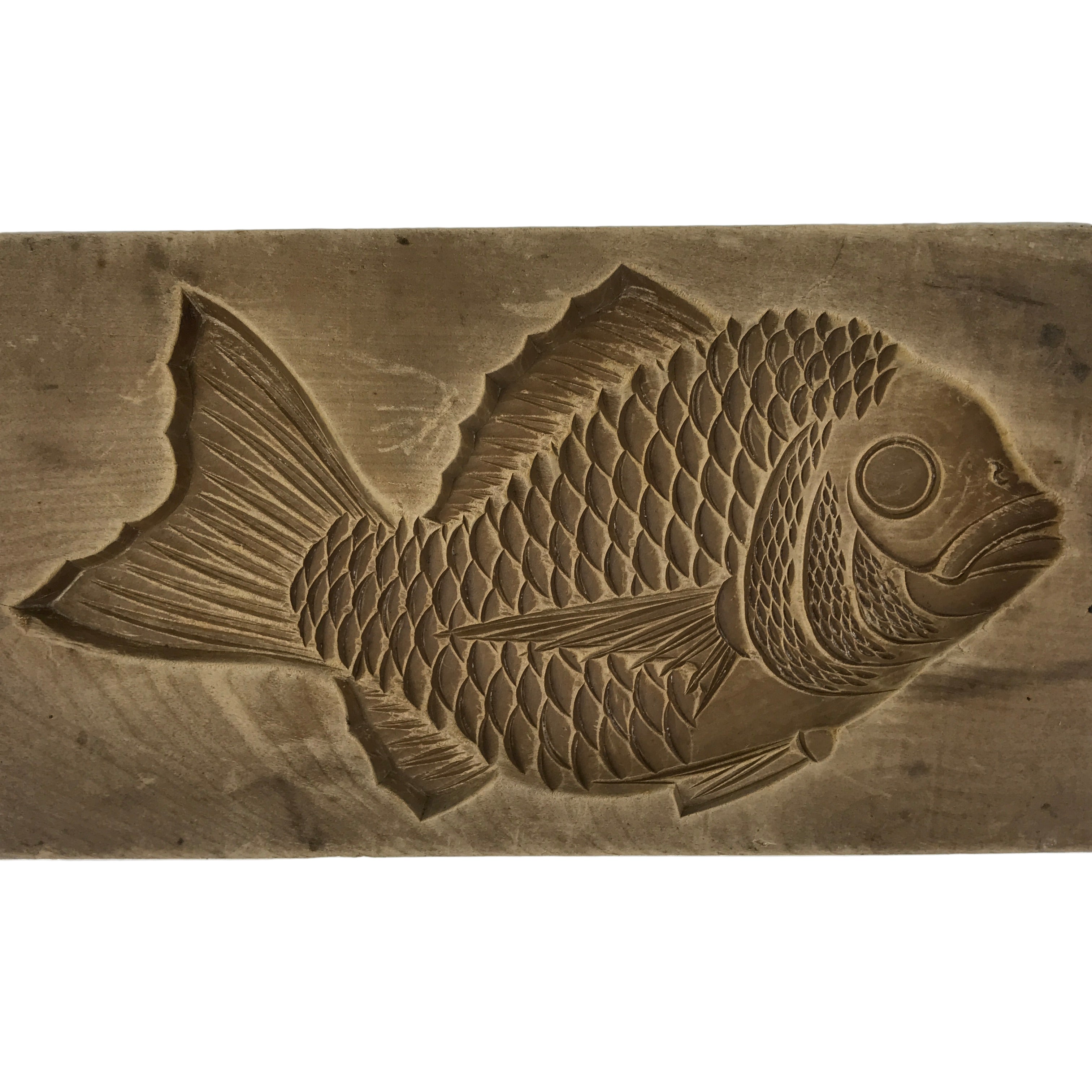 Japanese Wood Carved Kashigata Cake Mold Vtg Sweet Wagashi Tai Madai Fish Kg820
