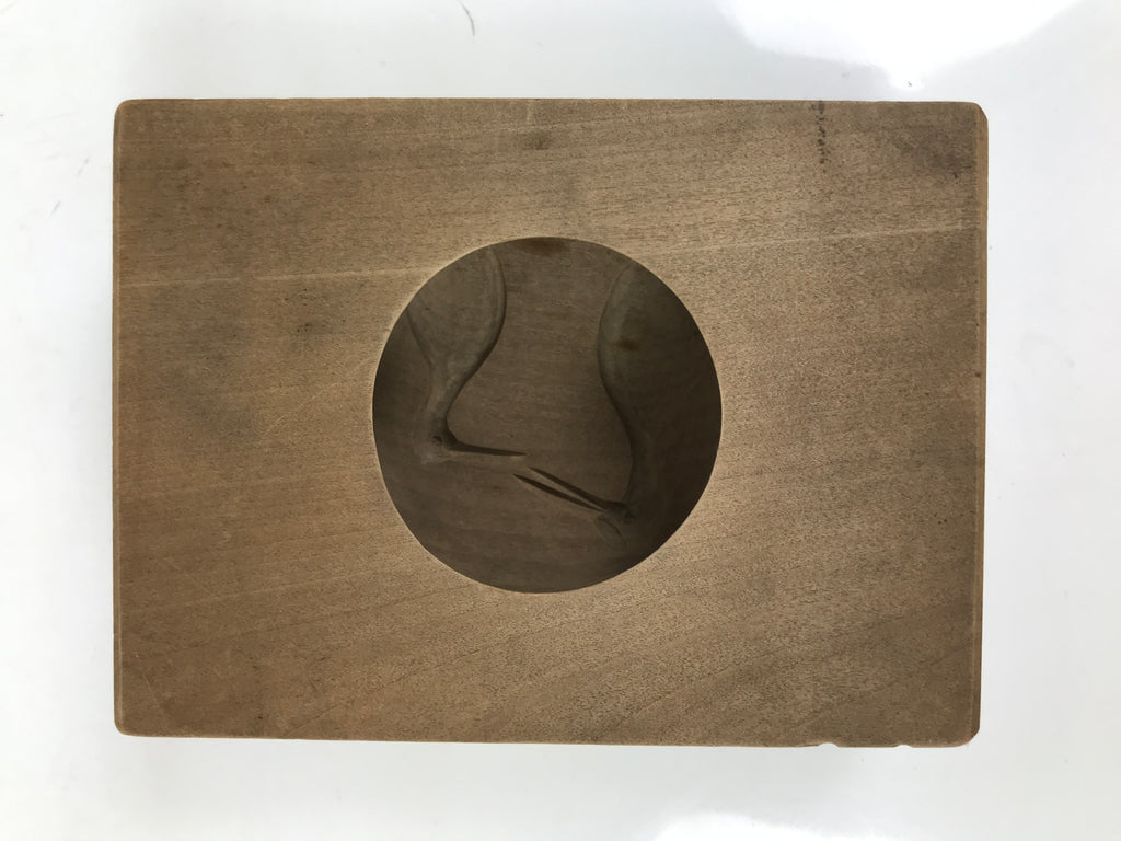 Japanese Wood Carved Kashigata Cake Mold Vtg Sweet Wagashi Tsuru Crane Kg617