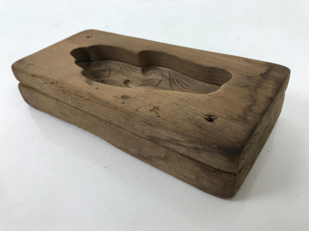 Japanese Wood Carved Kashigata Cake Mold Vtg Sweet Wagashi Warabi Fern Kg558