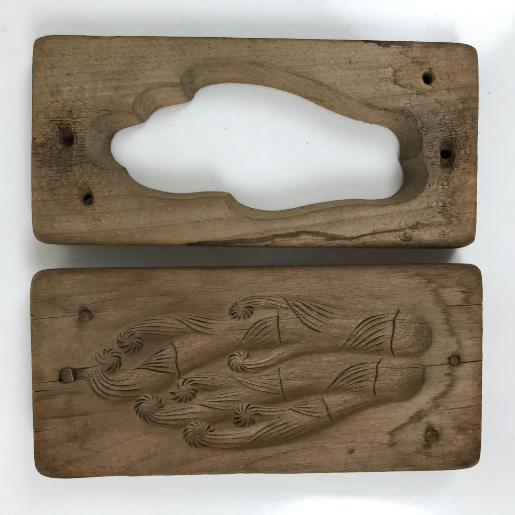 Japanese Wood Carved Kashigata Cake Mold Vtg Sweet Wagashi Warabi Fern Kg558