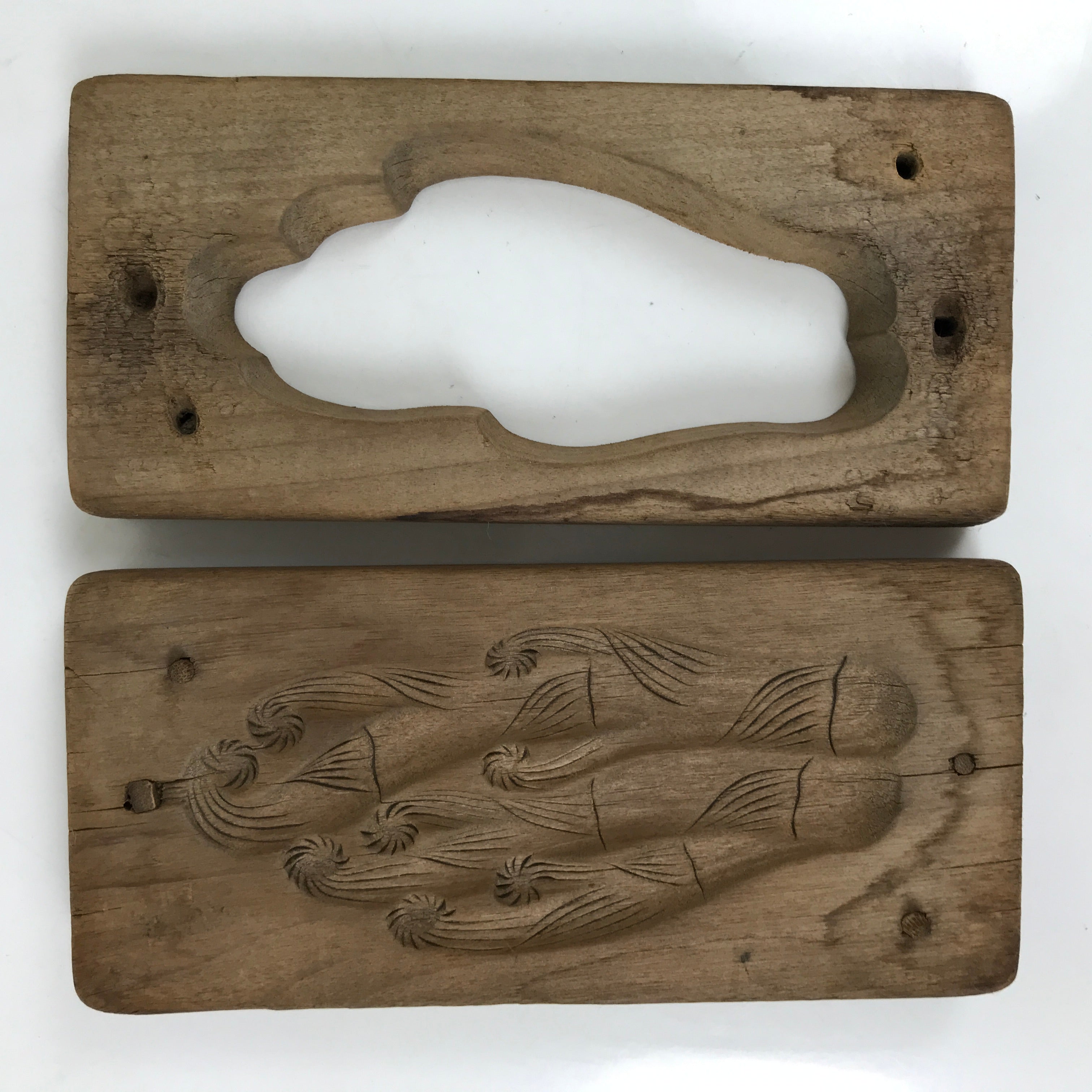 Japanese Wood Carved Kashigata Cake Mold Vtg Sweet Wagashi Warabi Fern Kg558
