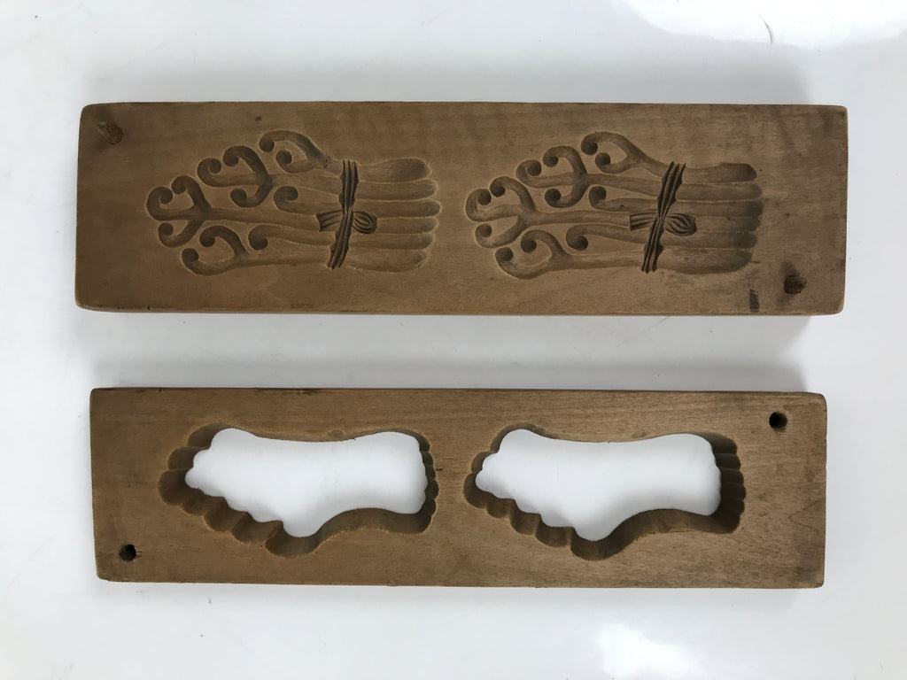 Japanese Wood Carved Kashigata Cake Mold Vtg Sweet Wagashi Warabi Fern Kg697