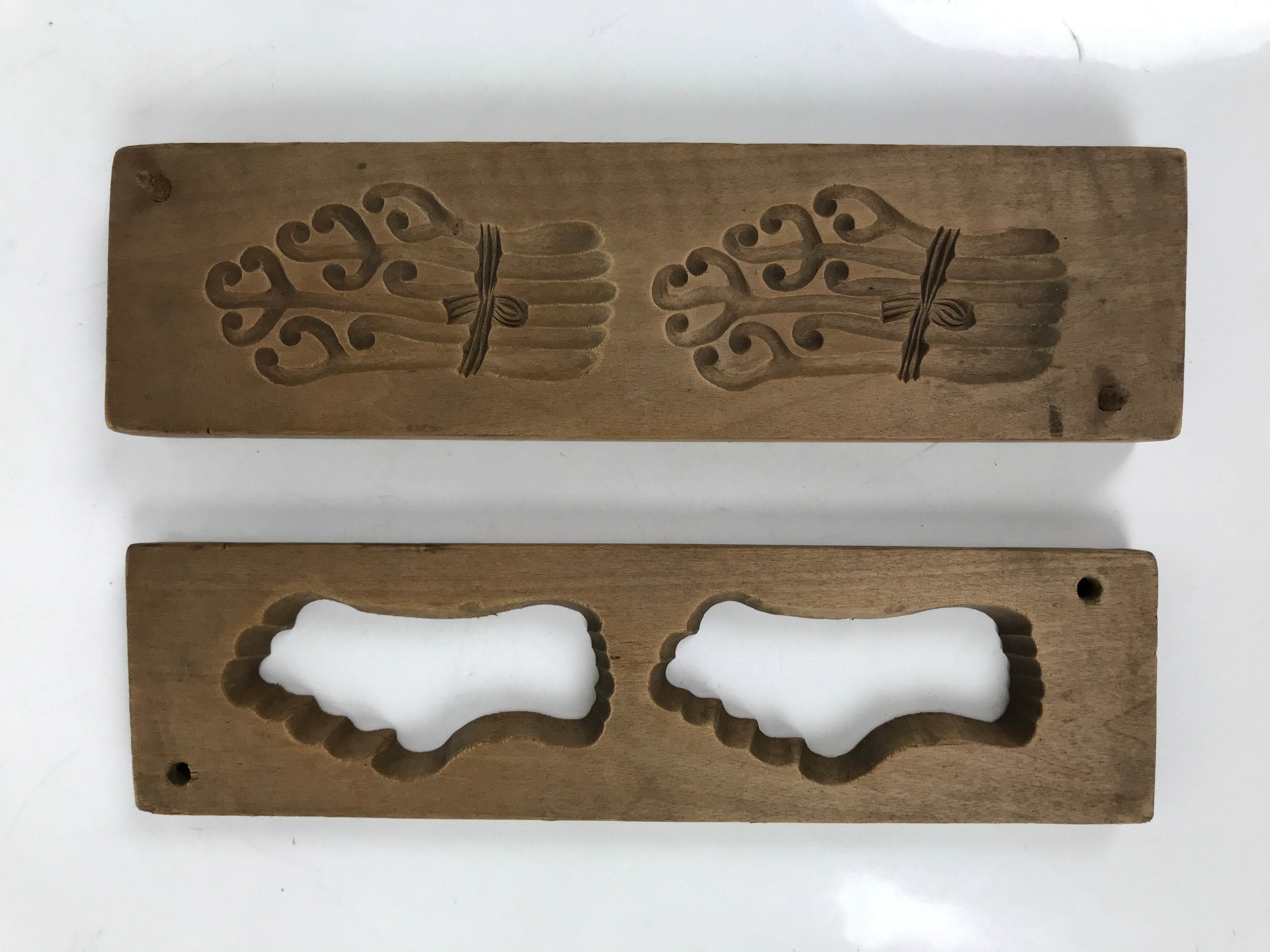 Japanese Wood Carved Kashigata Cake Mold Vtg Sweet Wagashi Warabi Fern Kg697