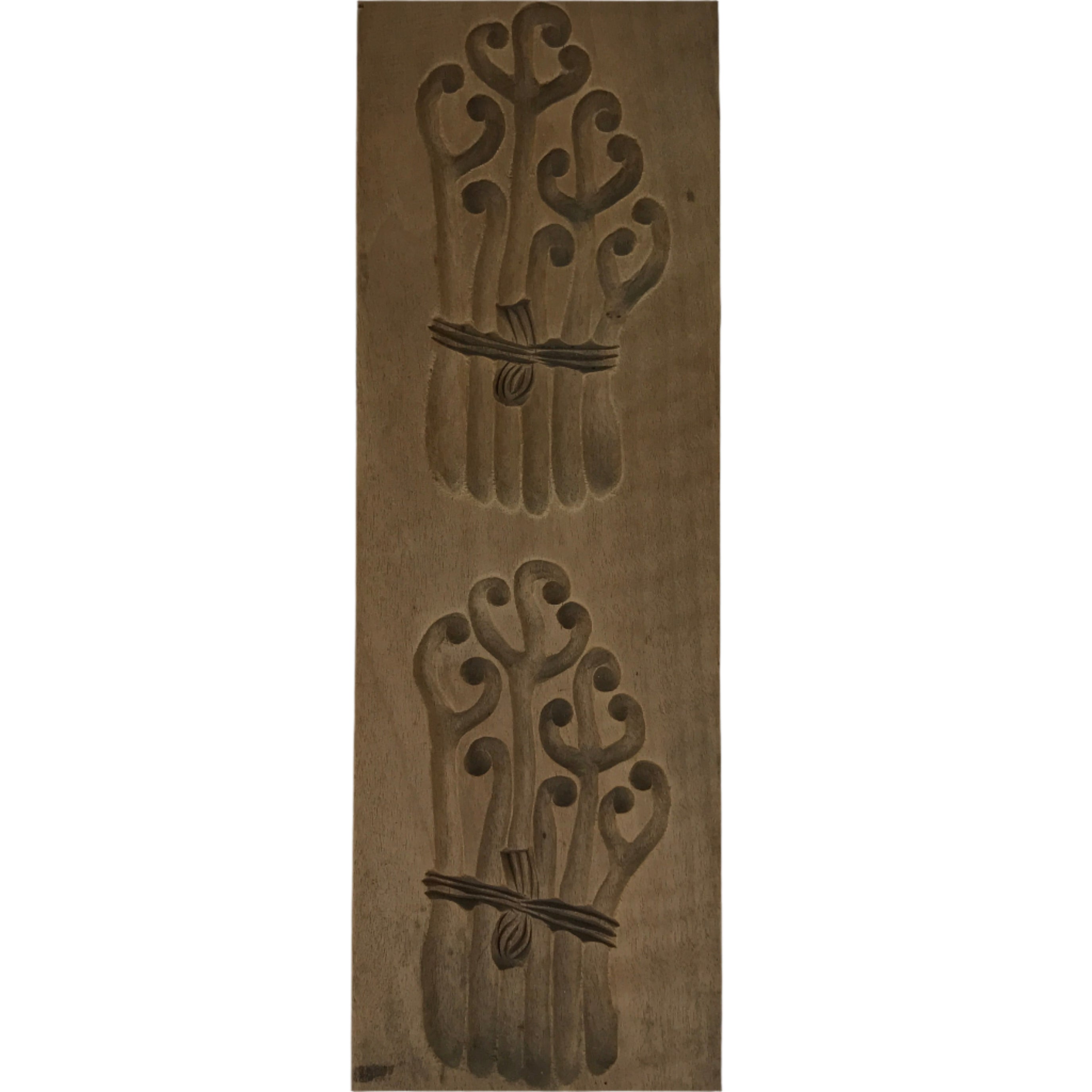 Japanese Wood Carved Kashigata Cake Mold Vtg Sweet Wagashi Warabi Fern Kg697