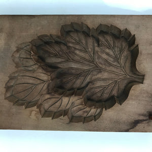 Japanese Wood Carved Kashigata Cake Mold Vtg Wagashi Chrysanthemum Leaf Kg556