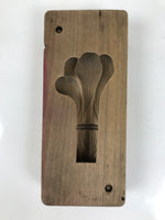 Japanese Wood Carved Kashigata Cake Mold Vtg Wagashi Komatsuna Spinach Kg638