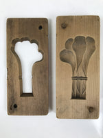 Japanese Wood Carved Kashigata Cake Mold Vtg Wagashi Komatsuna Spinach Kg638