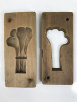 Japanese Wood Carved Kashigata Cake Mold Vtg Wagashi Komatsuna Spinach Kg638