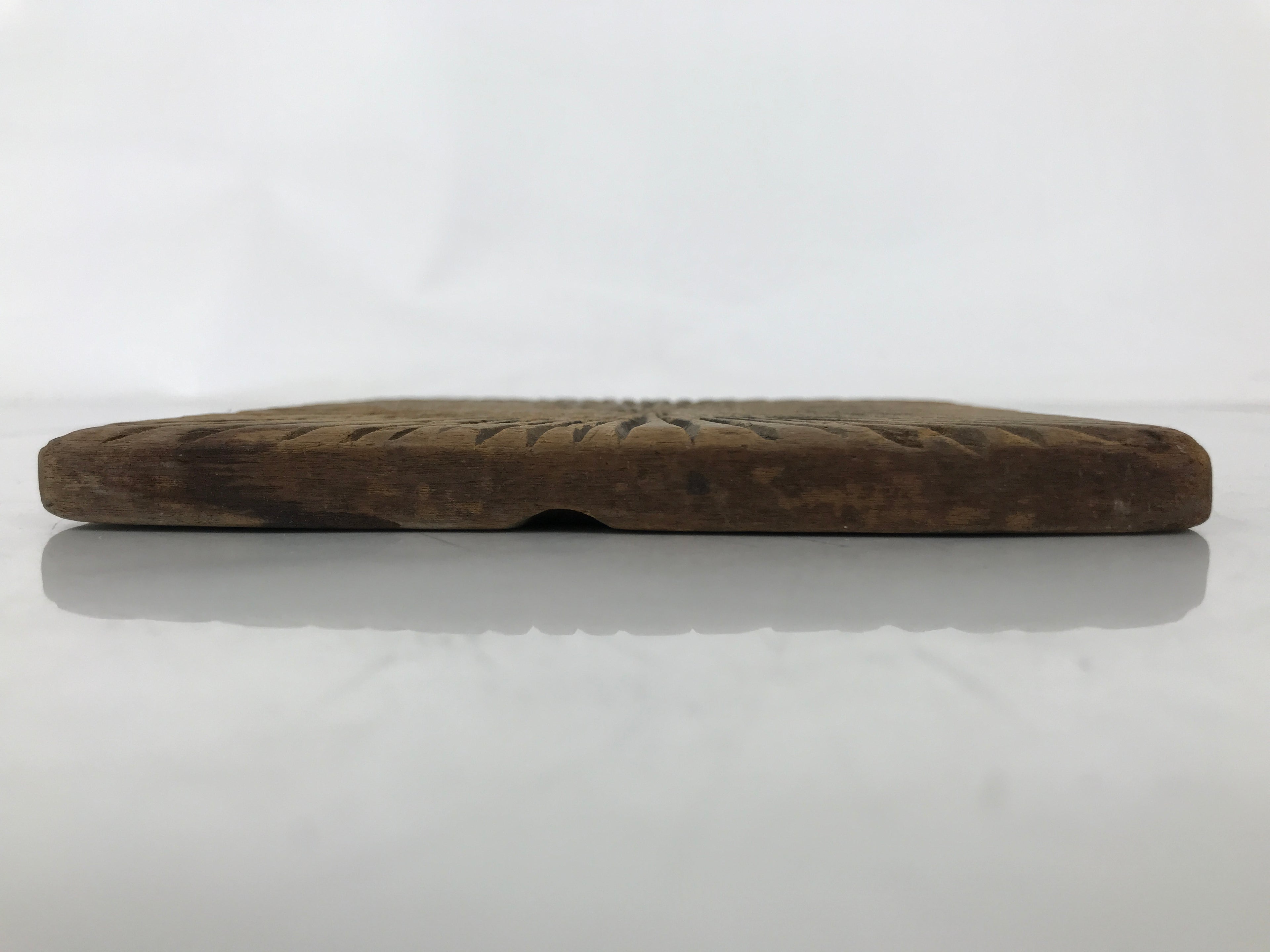 Japanese Wood Carved Kashigata Cake Mold Wagashi Line Pattern Back Plate Kg670